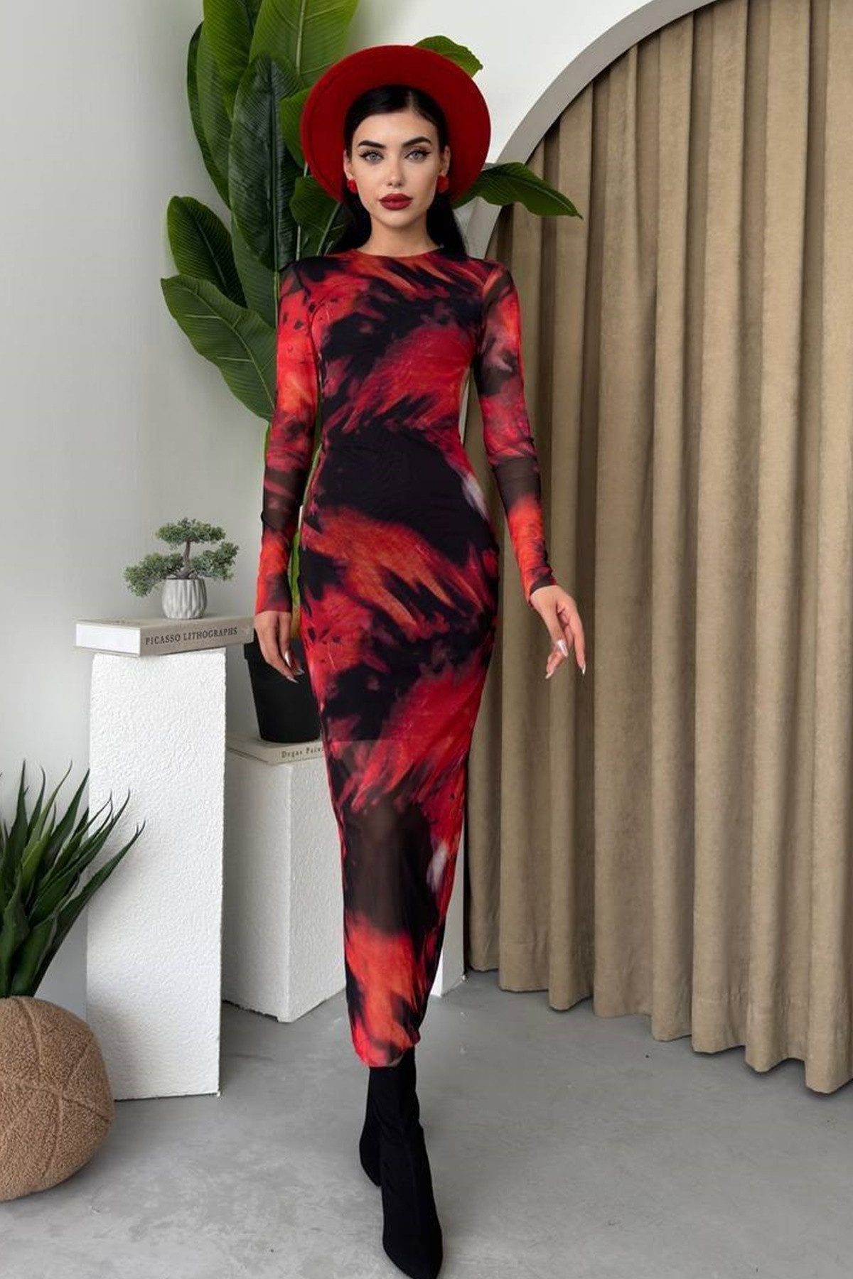 WOMAN VISION Abendkleid Damen Batik Print Tüllkleid mit tiefem Ausschnitt u günstig online kaufen