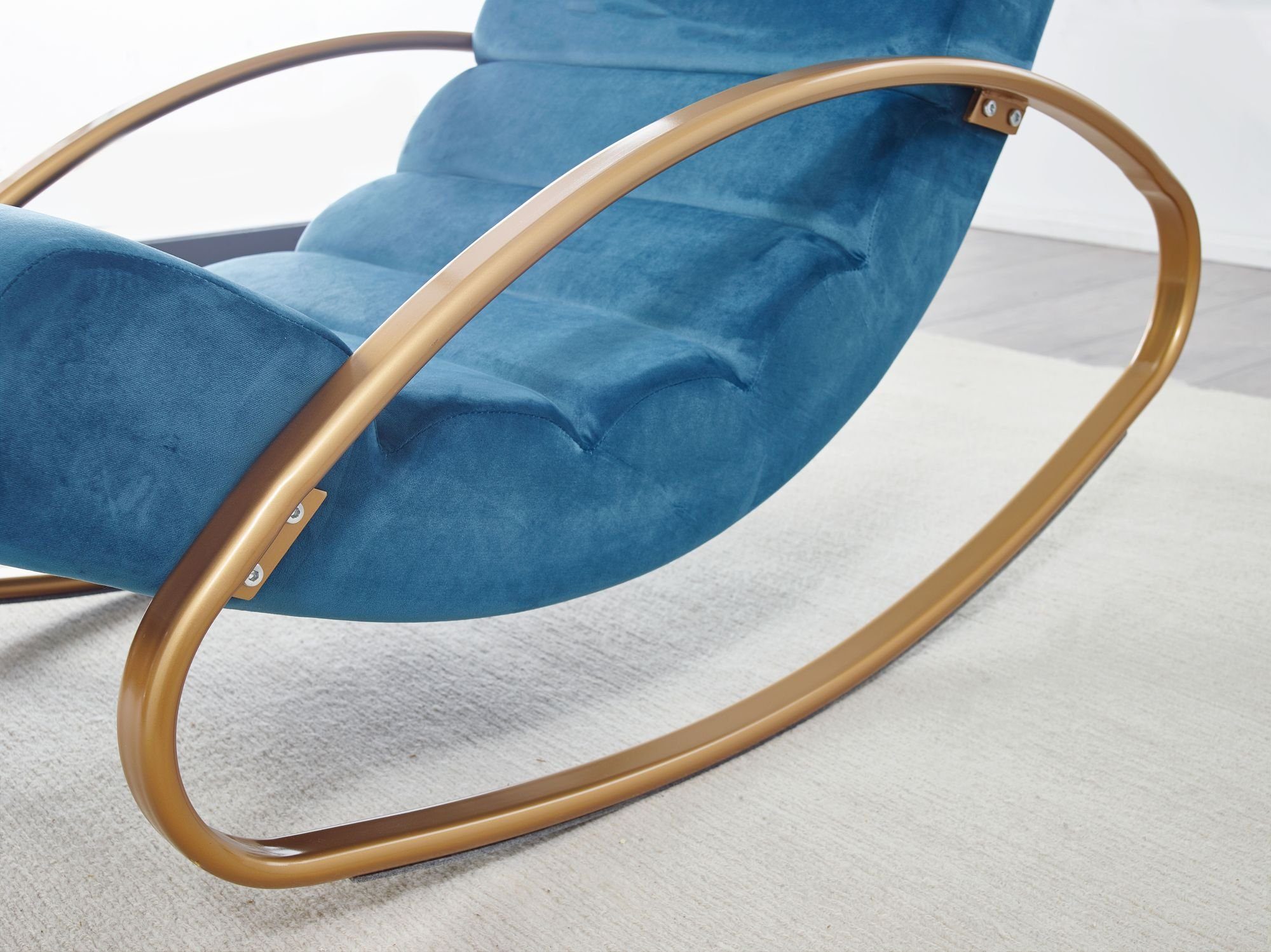 | - Wippfunktion KADIMA MUR Schaukelstuhl Relaxsessel Schaukelsessel mit DESIGN Gold Bequemer Blau | Blau