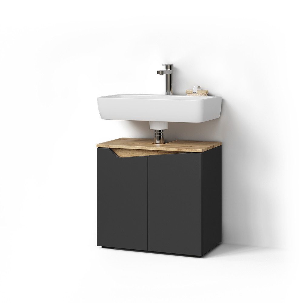 Livinity® Waschbeckenunterschrank Timavo, Anthrazit/Anthrazit, 60 x 57.5 cm mit 2 Türen (1-St)