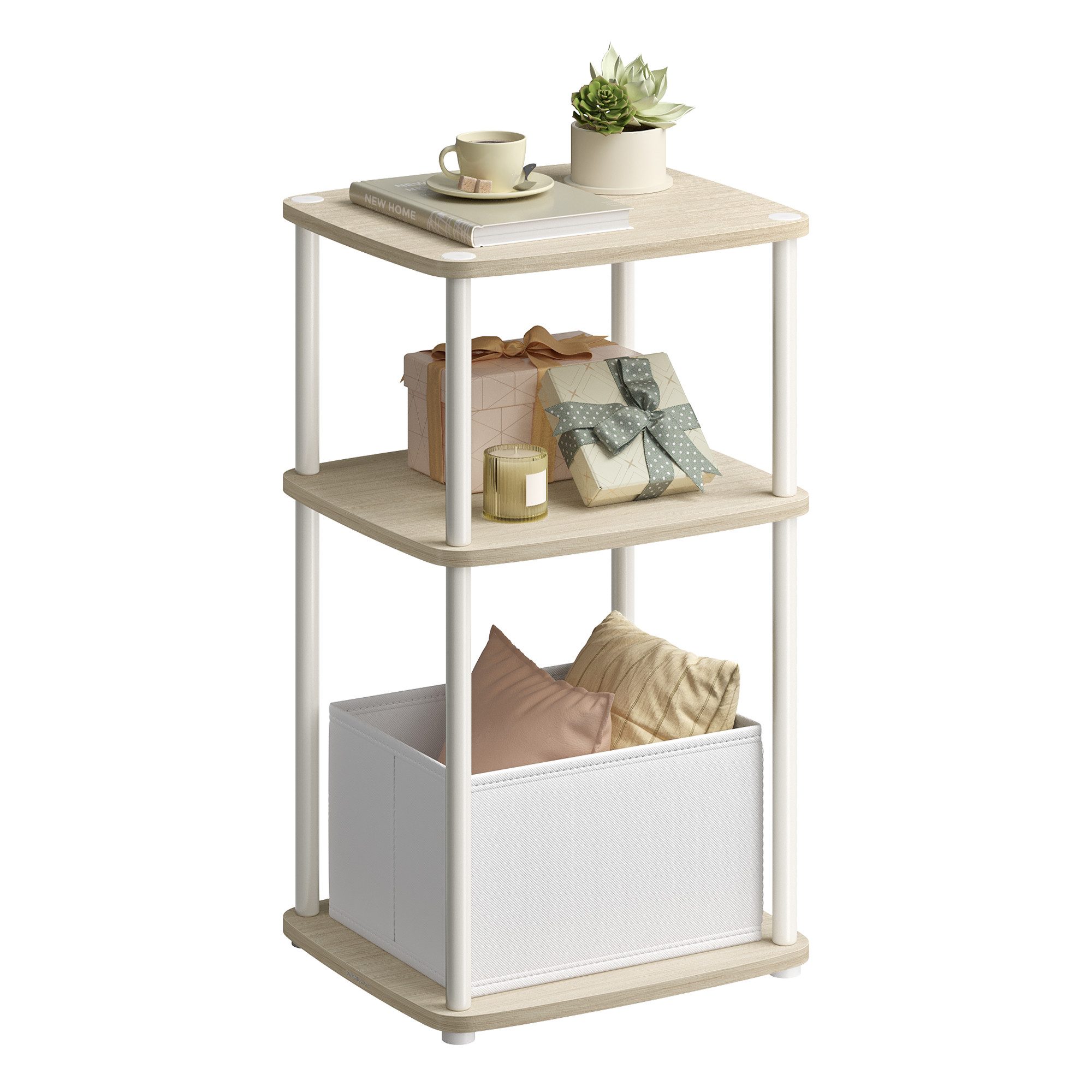 SONGMICS HOME Beistelltisch (1 Tisch), Nachttisch, mit 3 Ablagen, Stoffkorb, 30 x 34 x 58 cm