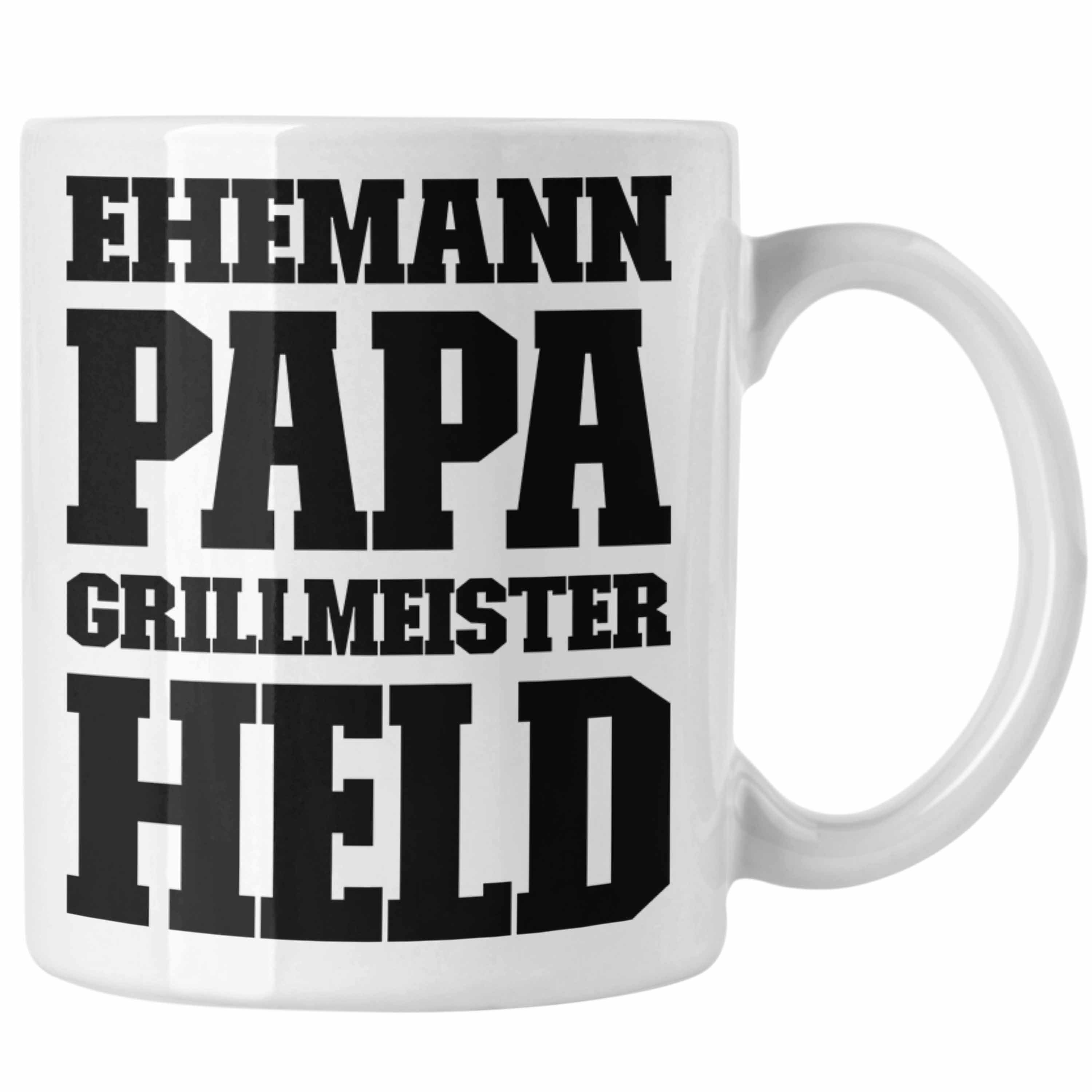 Trendation Tasse Trendation - Ehemann Papa Grillen Geschenk Tasse Held Sommer Kaffeetasse Becher Vatertag Geschenkidee Weiss