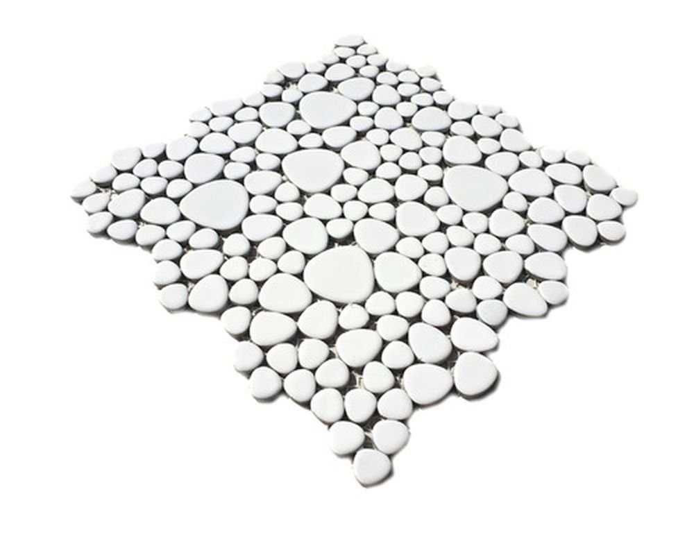 Mosani Mosaikfliesen Kieselmosaik Pebbles Keramikdrops Mosaik Kiesel uni weiß – Bild 4 von 4