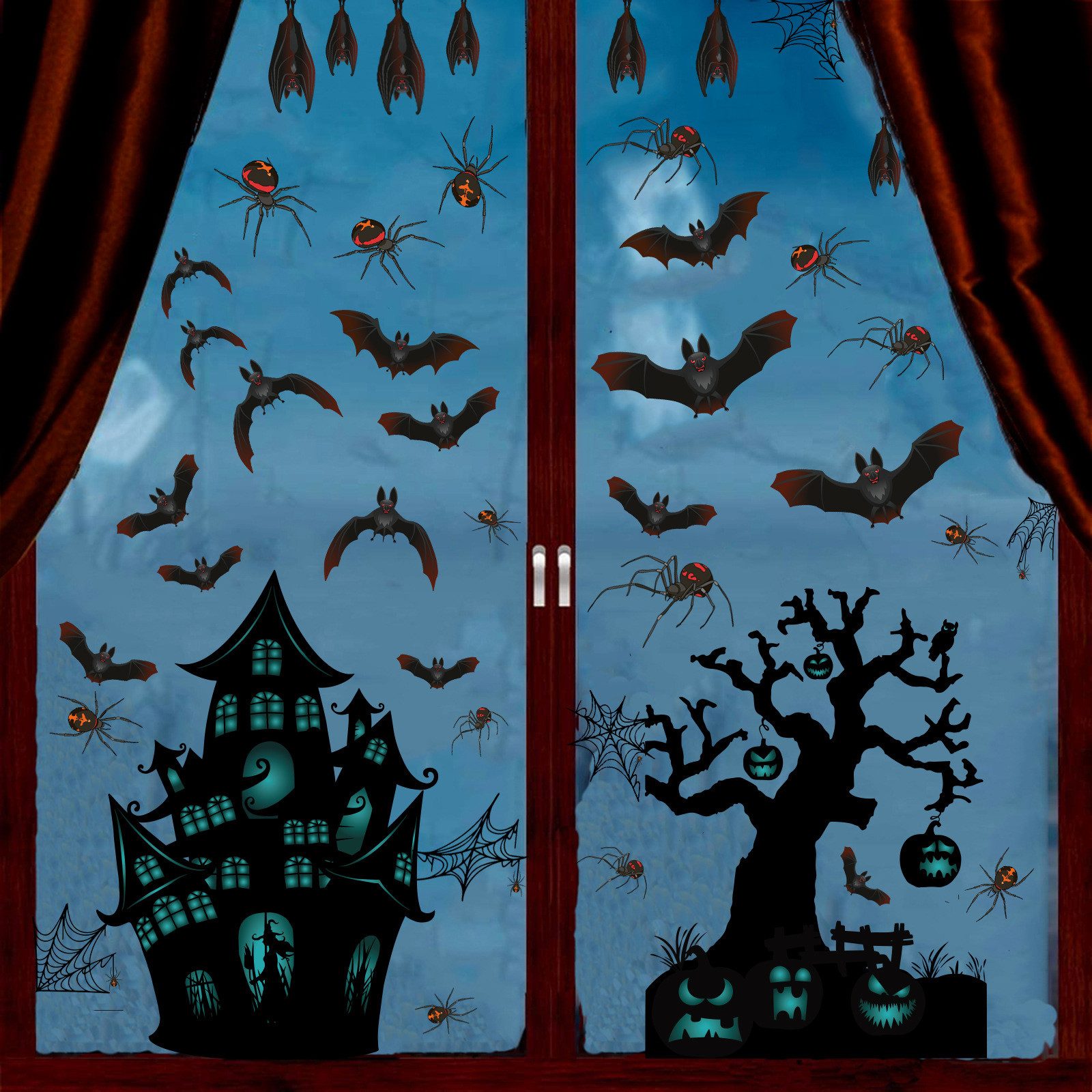 Coonoor Fensterfolie 15 Stück Halloween Fensterbilder,Halloweendeko Fenstersticker
