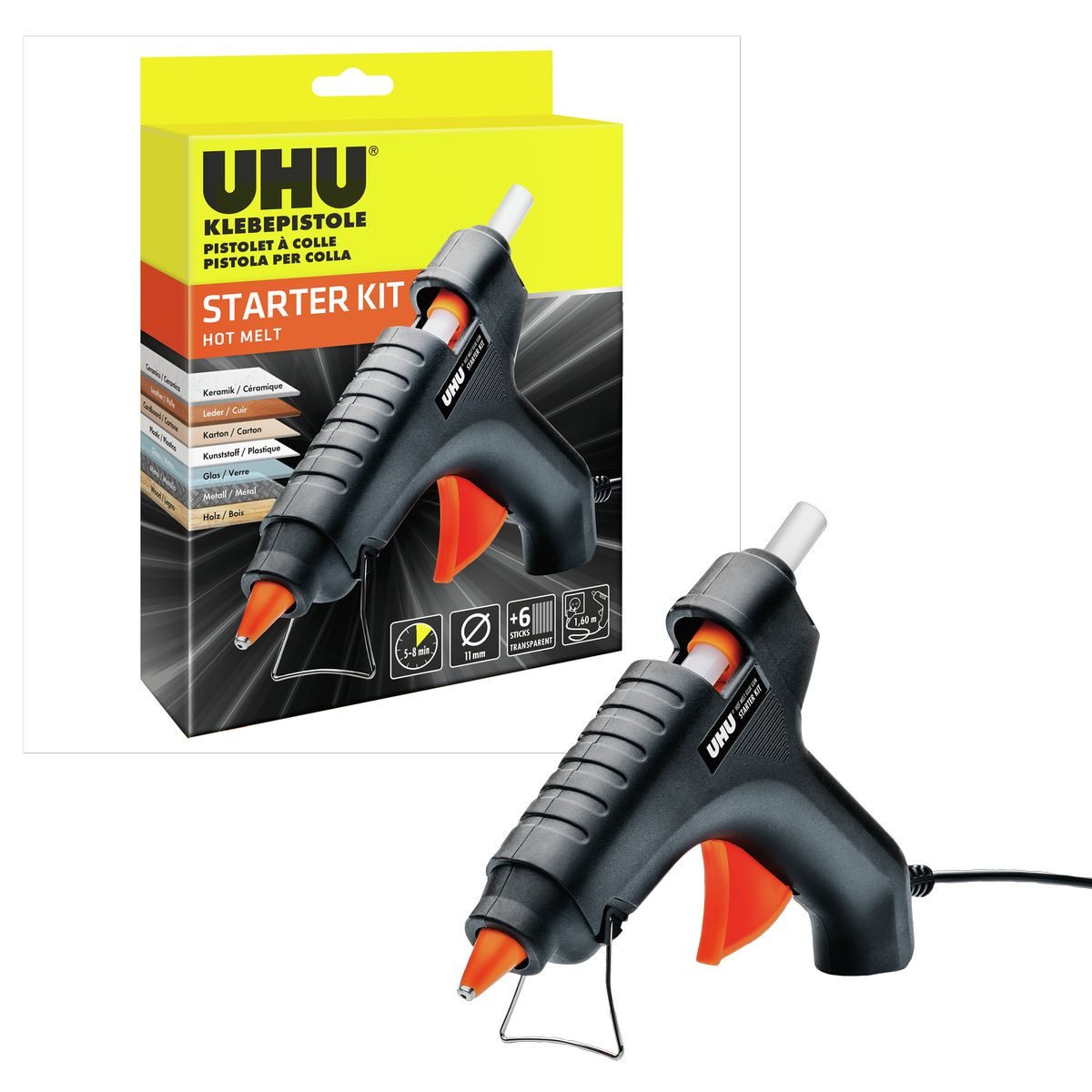 UHU Klebeband UHU Klebepistole Starter Kit Hot melt mit 6 Patronen Faltschachtel