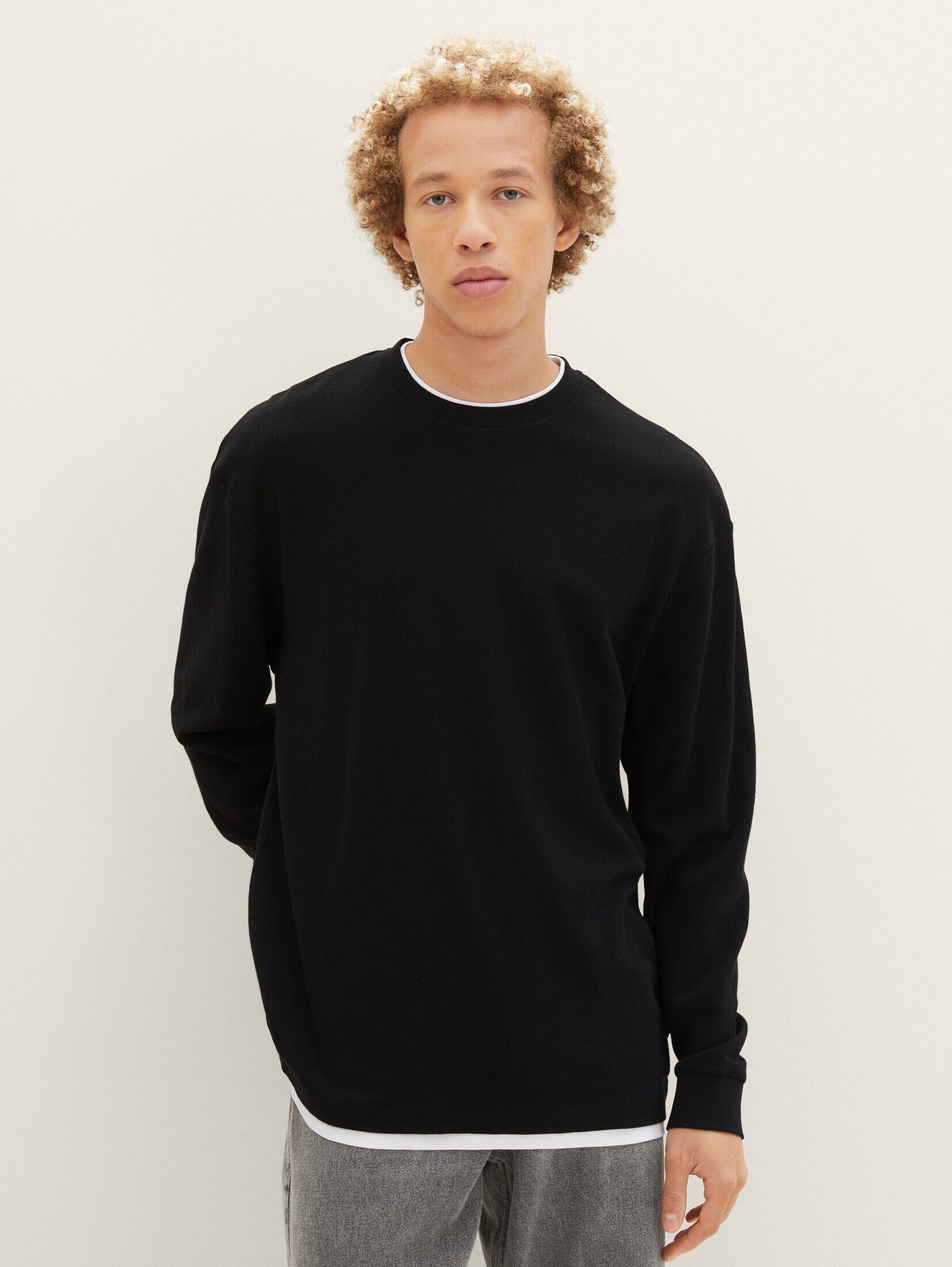 TOM TAILOR Denim T-Shirt 2-in-1 Black Langarmshirt
