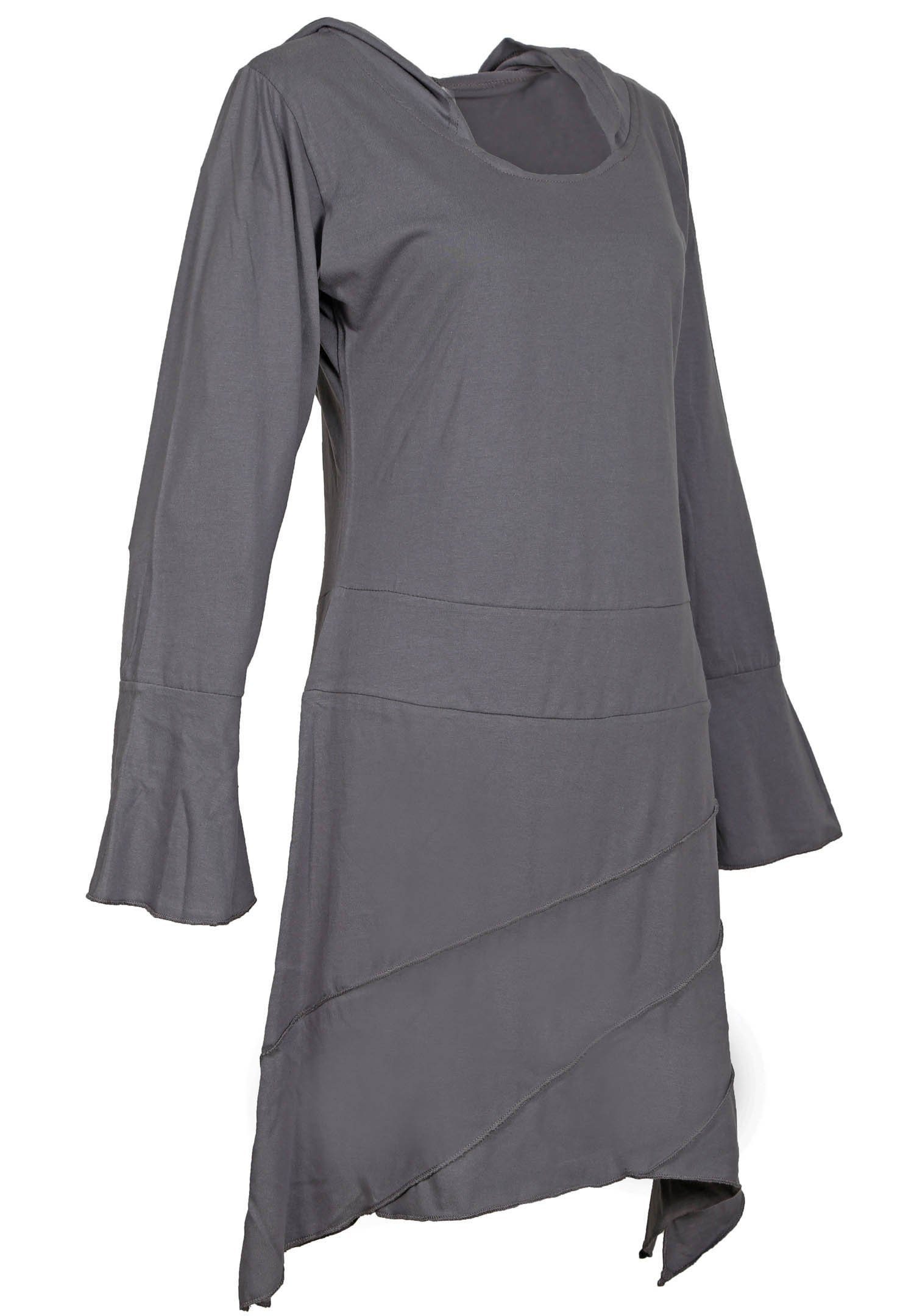 PUREWONDER aus Tunikakleid leichtem Zipfelkapuze Grau Sommerkleid Tunika mit Jersey