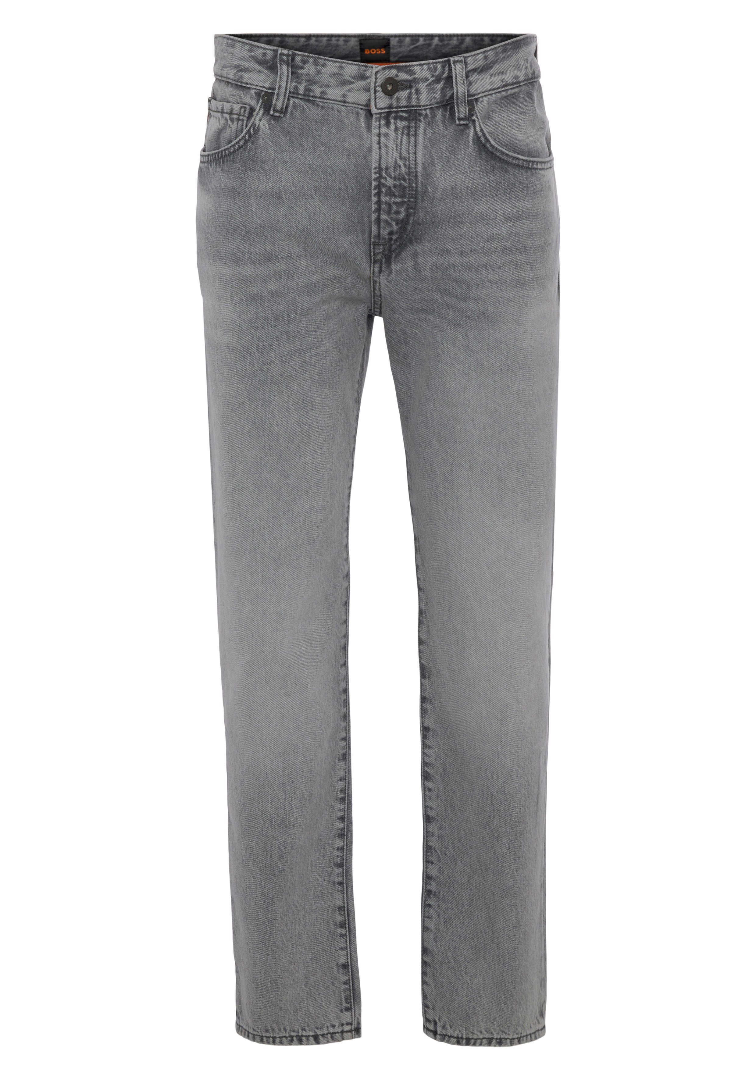 BOSS ORANGE Gerade Jeans mit Leder-Badge pastellgrau