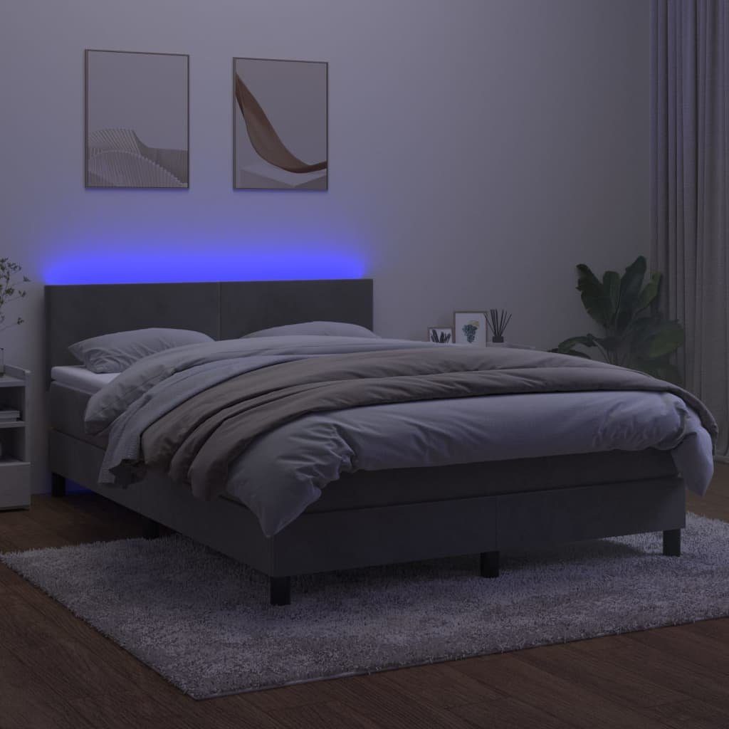 mit Kopfteil, inkl. 140x200cm LED und Polsterbett, Hellgrau Doppelbett mit Matratze, höhenverstellbarem Merax Boxspringbett Samtbezug