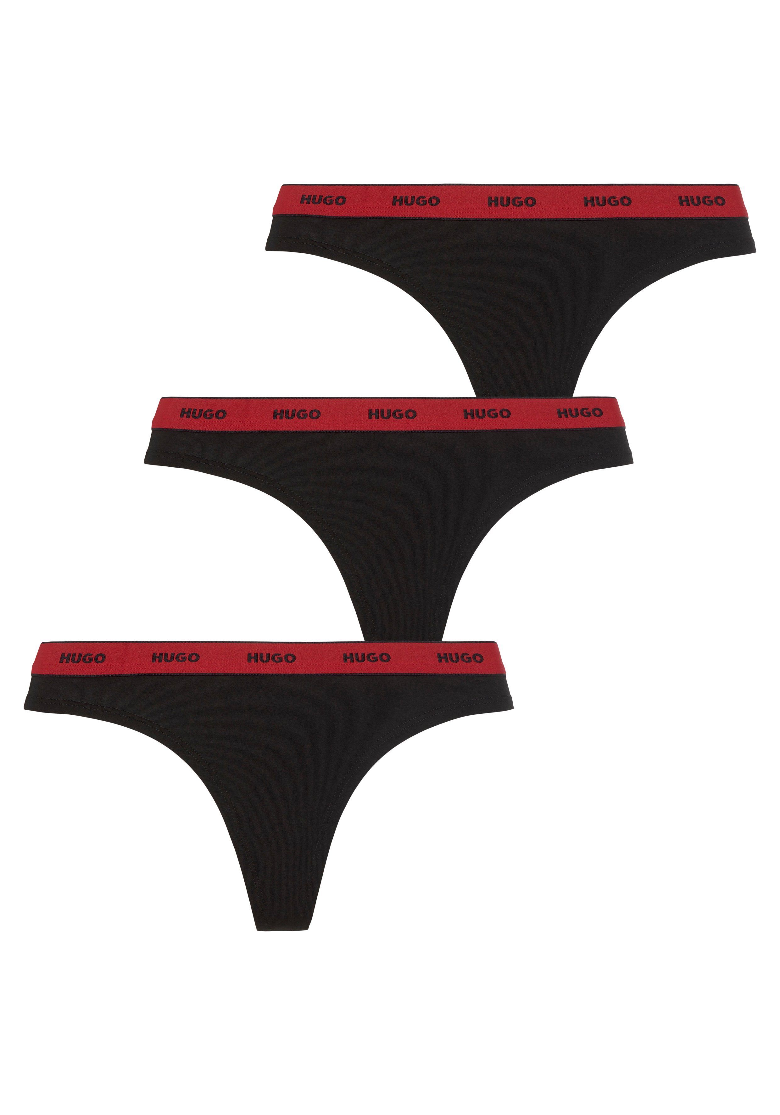 3) Black005 dem THONG STRIPE Bund T-String auf Logoschriftzug TRIPLET (Packung, mit 3-St., HUGO