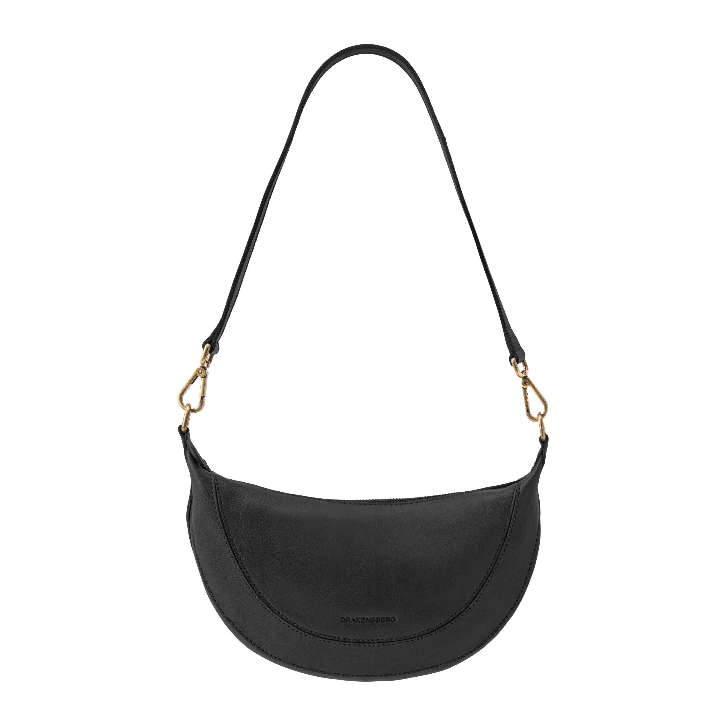 DRAKENSBERG Umhängetasche Half-Moon Bag »Mona« Schwarz, Damen Leder Halbmond Tasche aus Rindsleder, hochwertig, 2 Tragegurten