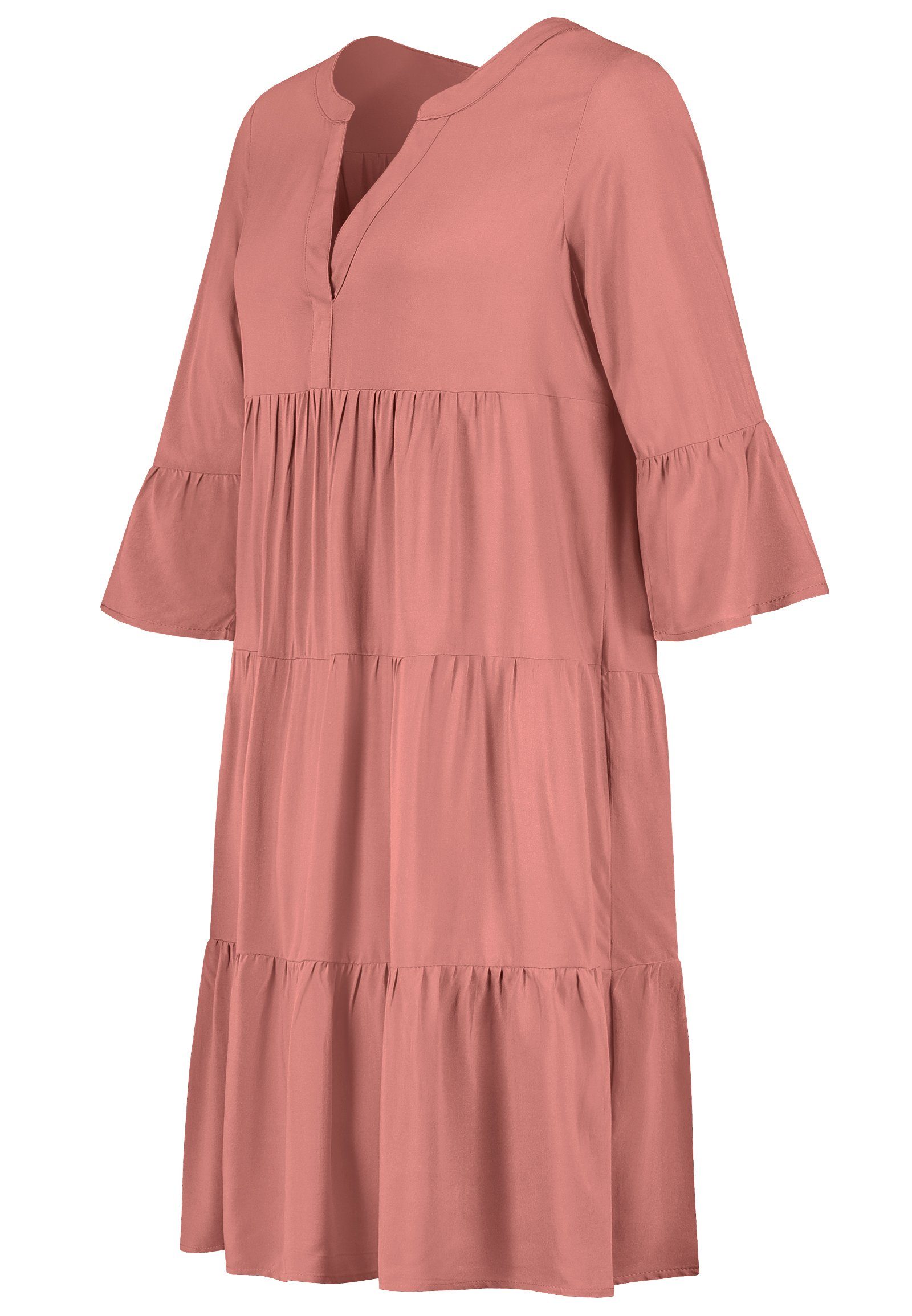 SUBLEVEL Strandkleid Kleid 100% Sublevel Viskose Rosa Strandkleid MIT Damen Sommerkleid VOLANTS