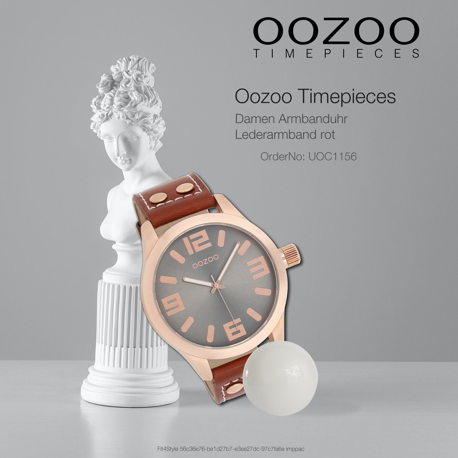 Damen Lederarmband, rund, extra groß Fashion-Style Damenuhr (ca. Quarzuhr rot, 46mm) OOZOO Oozoo Armbanduhr