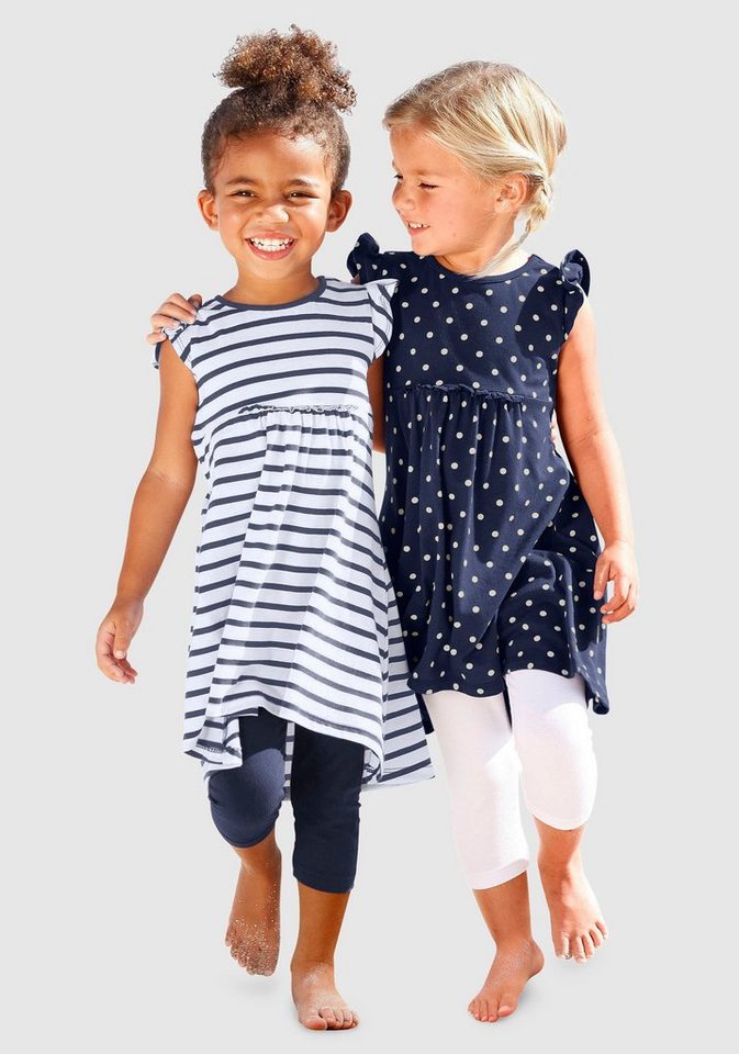 KIDSWORLD Jerseykleid für kleine Mädchen (Packung, 2-tlg), mit Streifen und  Punkten