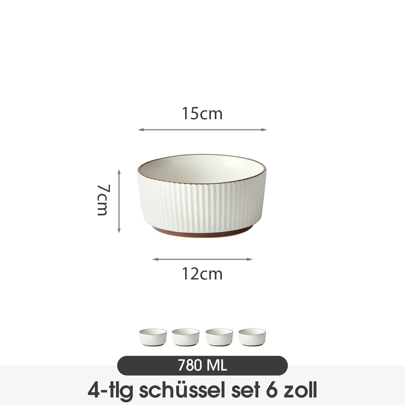 JIWOO Salatschüssel 4er Ø15cm, Müslischüssel Suppenschüssel Dessertschale Obstschale, Keramik, (Set, 4-tlg), 6Zoll Hochwertige Schüsseln Weiß Schüssel Mikrowellenofen Spülmaschine