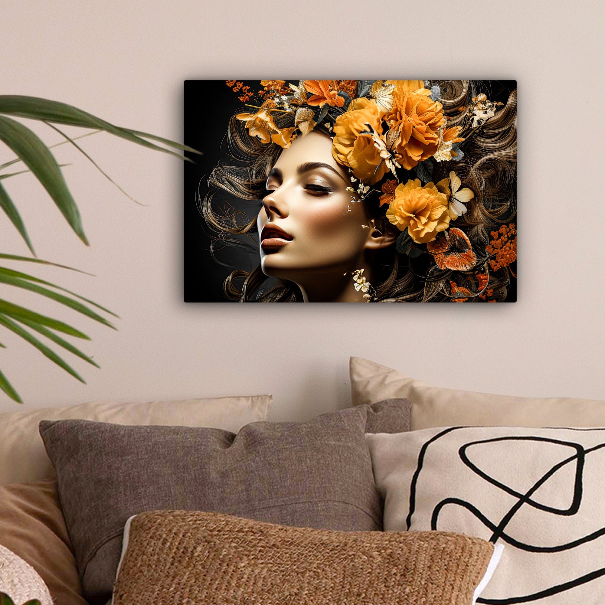 OneMillionCanvasses® Leinwandbild Frau - Porträt - Blumen - Farbenfroh, Fot günstig online kaufen