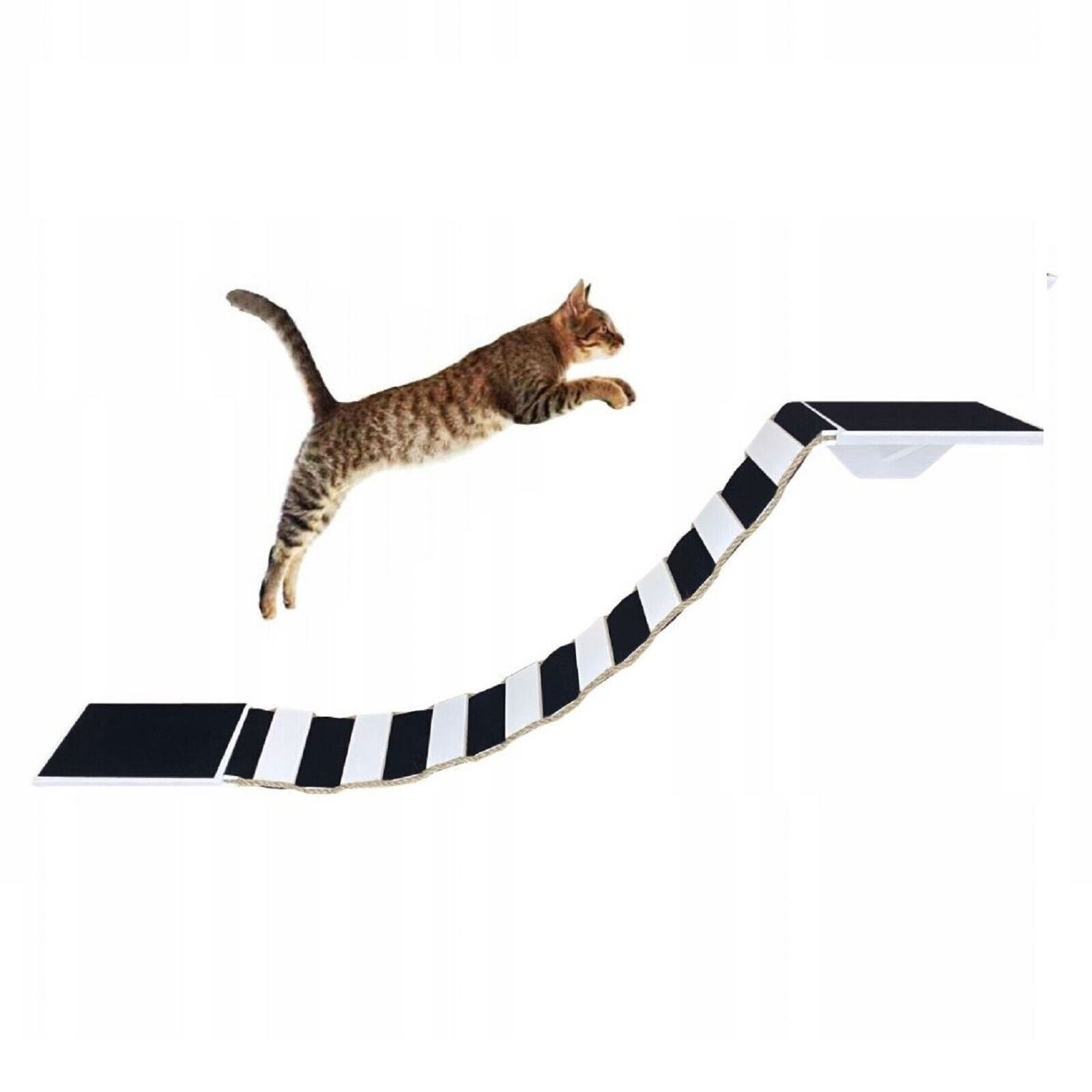 QLS Katzen-Kletterwand BRÜCKE 130 cm, mit 2 Katzenliegen Set Wandbefestigung aus Holz