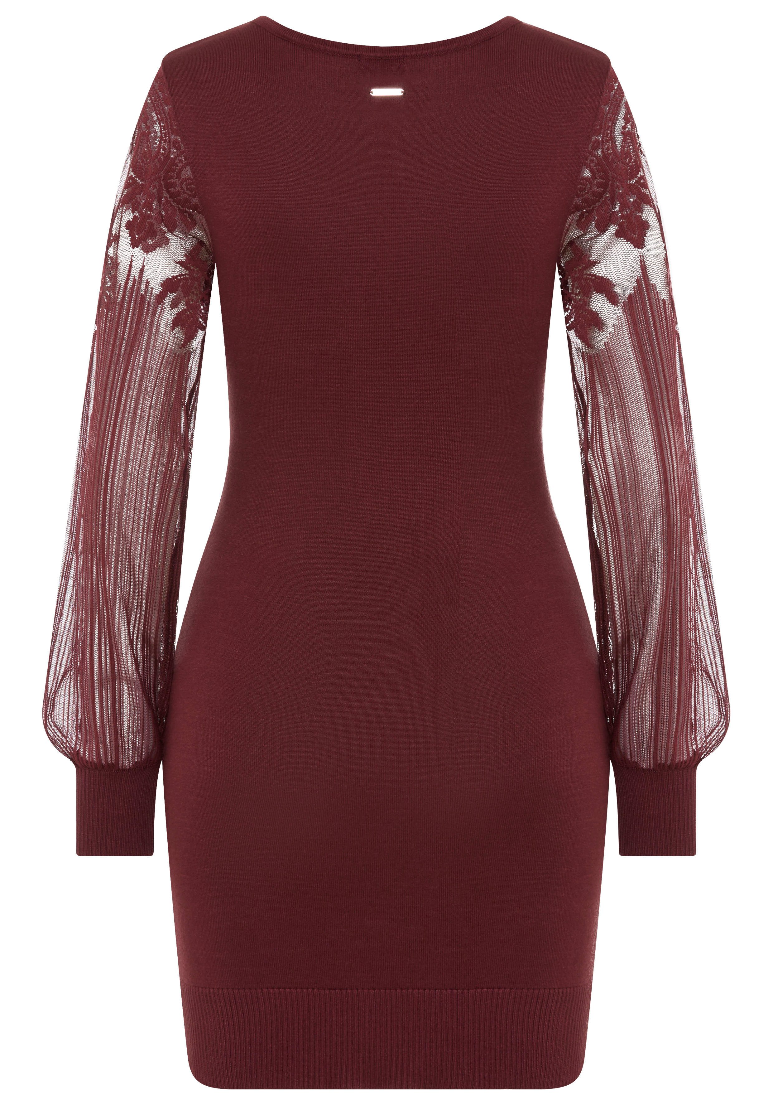 Laura Scott Strickkleid mit edlen Spitzenärmeln und tiefem V-neck