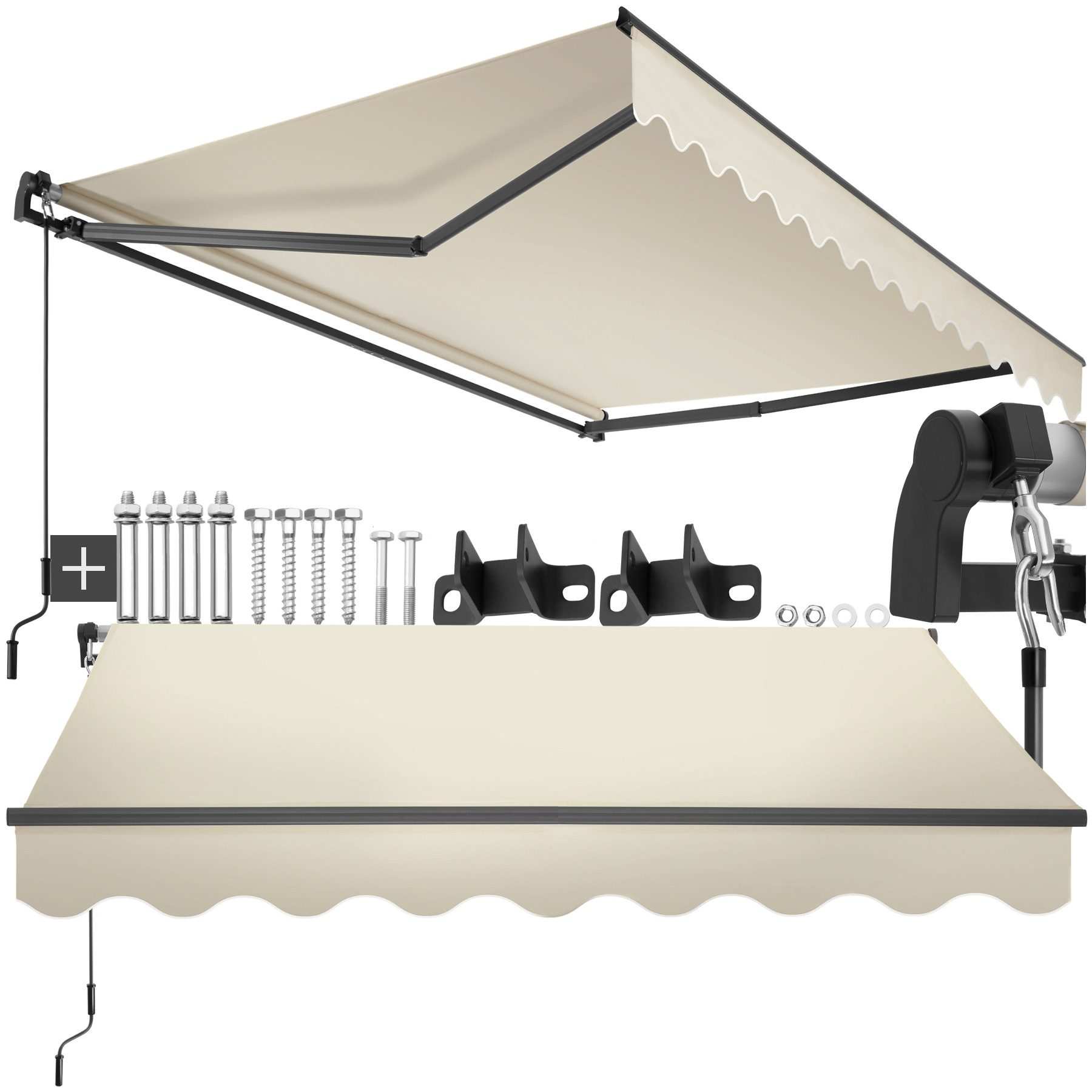 tectake Seitenarmmarkise Sichtschutz Garten mit Wandhalterung, UV-beständig und (Balkonmarkise Ornella, in beige) verschiedene Größen, stabile Gelenkarme, leichtgängige Handkurbel