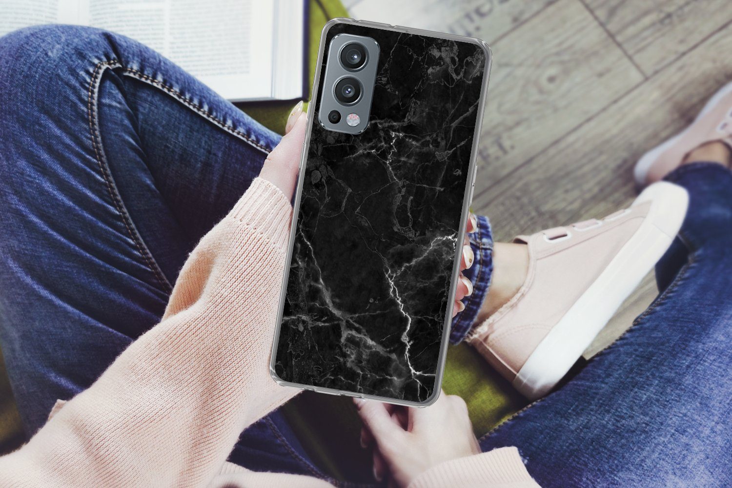MuchoWow Handyhülle für OnePlus Nord 2 5G Marmor - Schwarz - Weiß - Textur - Marmoroptik, Phone Case, Silikon, Schutzhülle Dünn