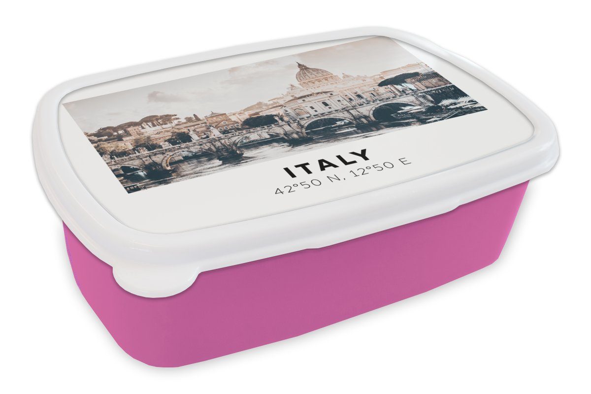 MuchoWow Lunchbox Rom - Skyline - Italien - Sommer, Kunststoff, (2-tlg), Brotbox für Erwachsene, Brotdose Kinder, Snackbox, Mädchen, Kunststoff rosa