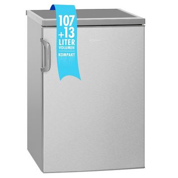 BOMANN Kühlschrank KS 2194.1 inox, 84.5 cm hoch, 56 cm breit, Kühl-Gefrierschrank 120L, freistehend, 107L Kühlen / 13L Gefrieren