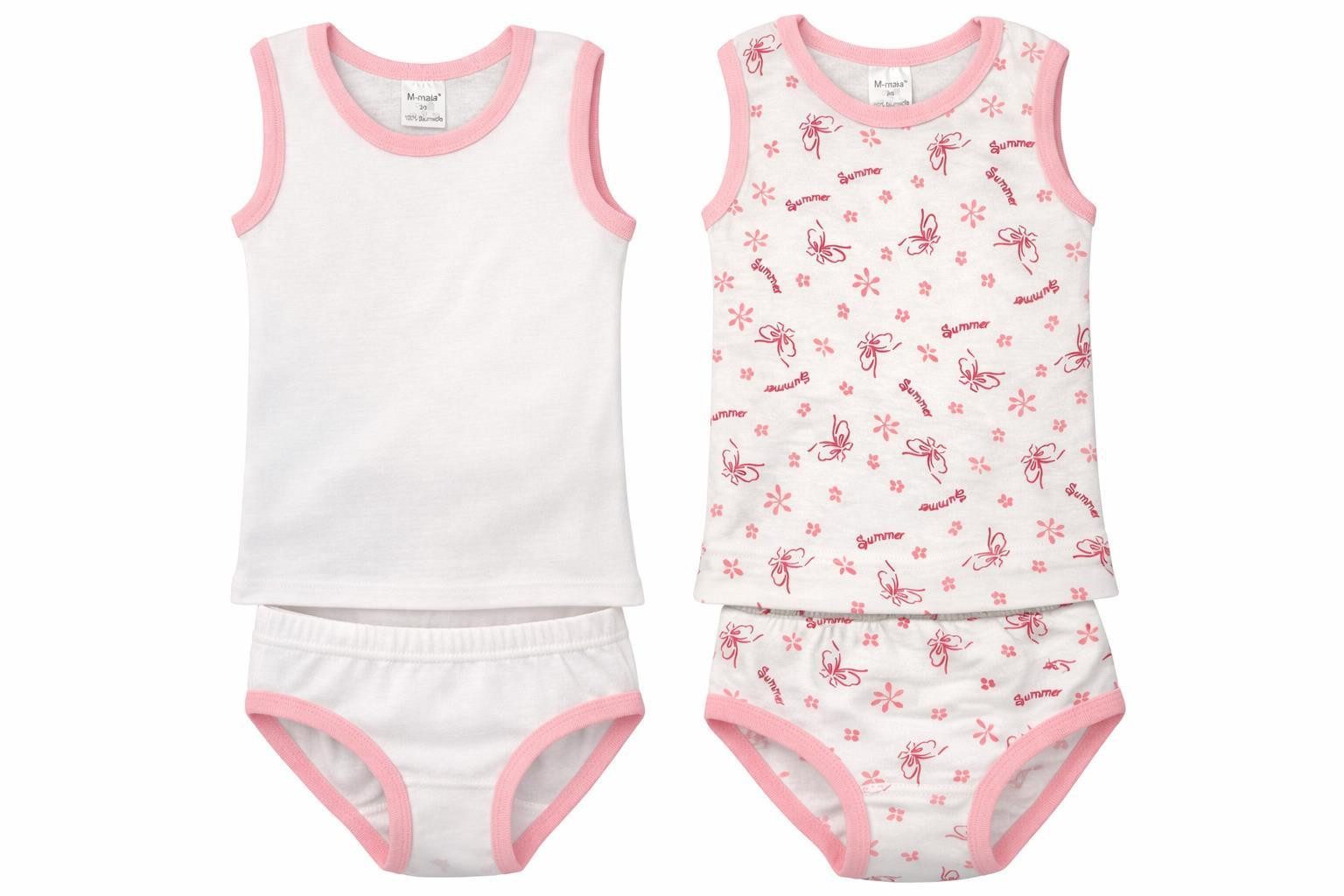 EloModa Unterhemd 4-teilig Mädchen-Unterwäsche-Set Unterhemden Slips Baumwolle; Weiß/Ros (4-St) gemustert