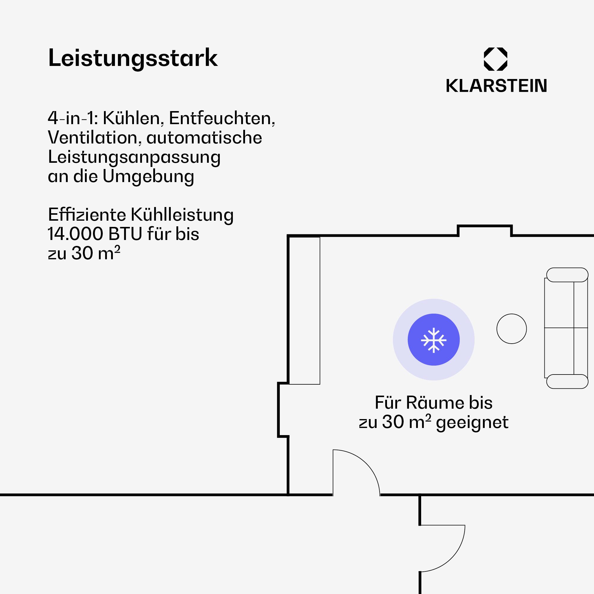 Klarstein AireLux air conditioner, smart air conditioner with Wi-Fi app, 14000 BTU, timer