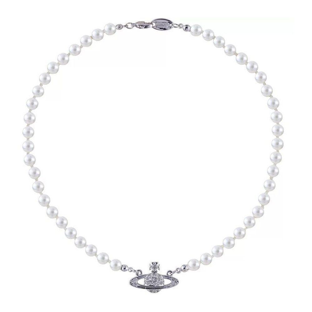 Houhence Schmuck-Kettenstrang Strass Faux Planet Saturn Perlenkette für Damen Schmuck, Kette aus runden Perlen ‎‎silber