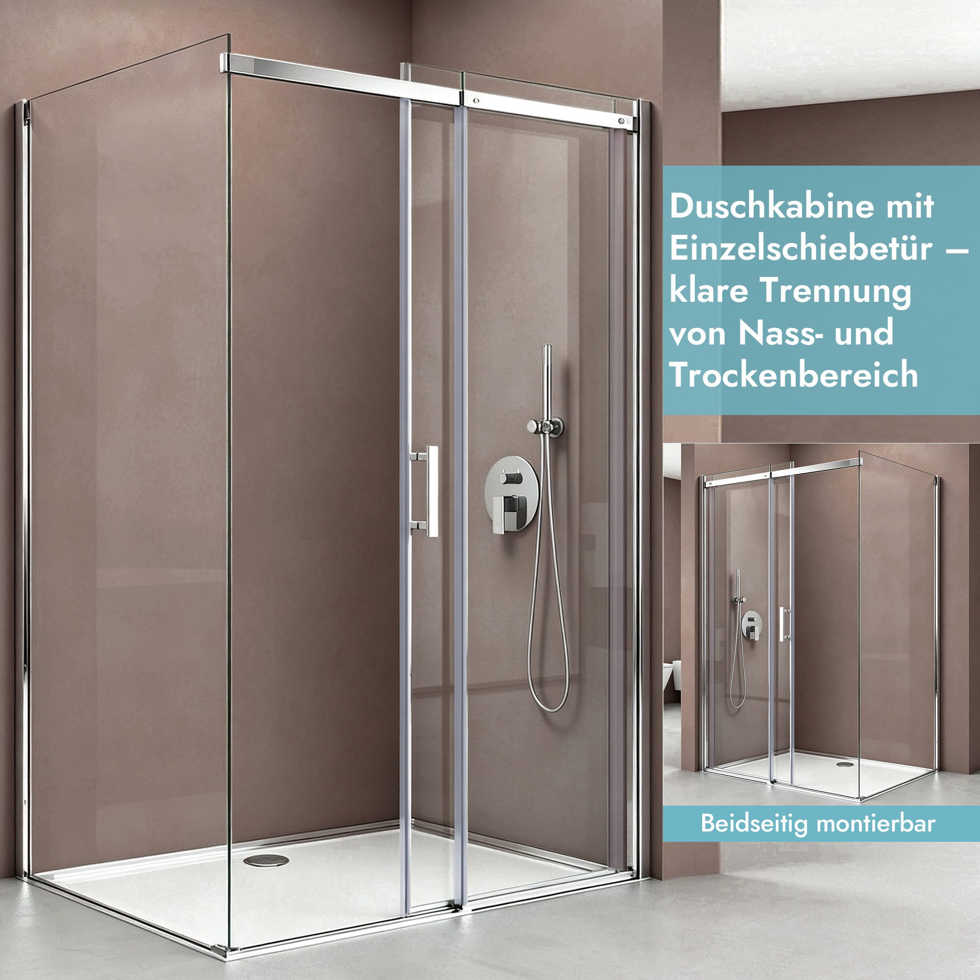 doporro Eckdusche Duschkabine Duschabtrennung 8mm ESG mit Nano-Beschichtung H:195cm R18, BxT: 100x70 cm, Einscheibensicherheitsglas, ohne oder mit duschtasse – Bild 2 von 5