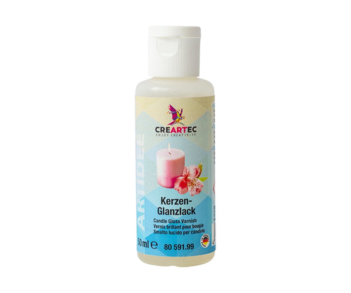 CREARTEC Kerzenmalfarbe Kerzen-Glanzlack - 50 ml - mit glänzendem Finish - für alle Kerzen, bietet Schutz vor Abreibung und Schmutz - Made in Germany