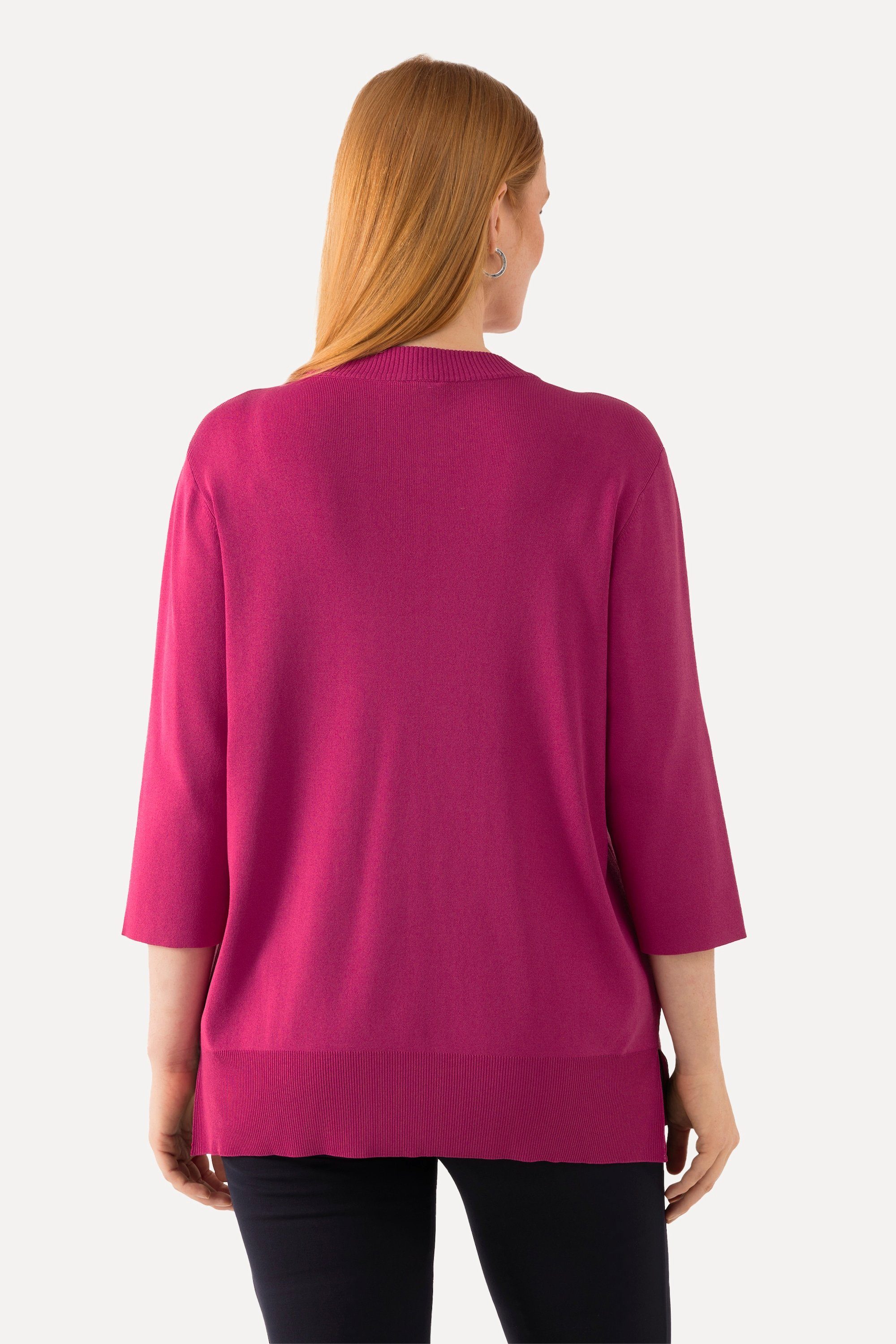 3/4-Arm Ulla Stehkragen magenta Pullover Cut-Outs Rippstrick Popken Strickpullover