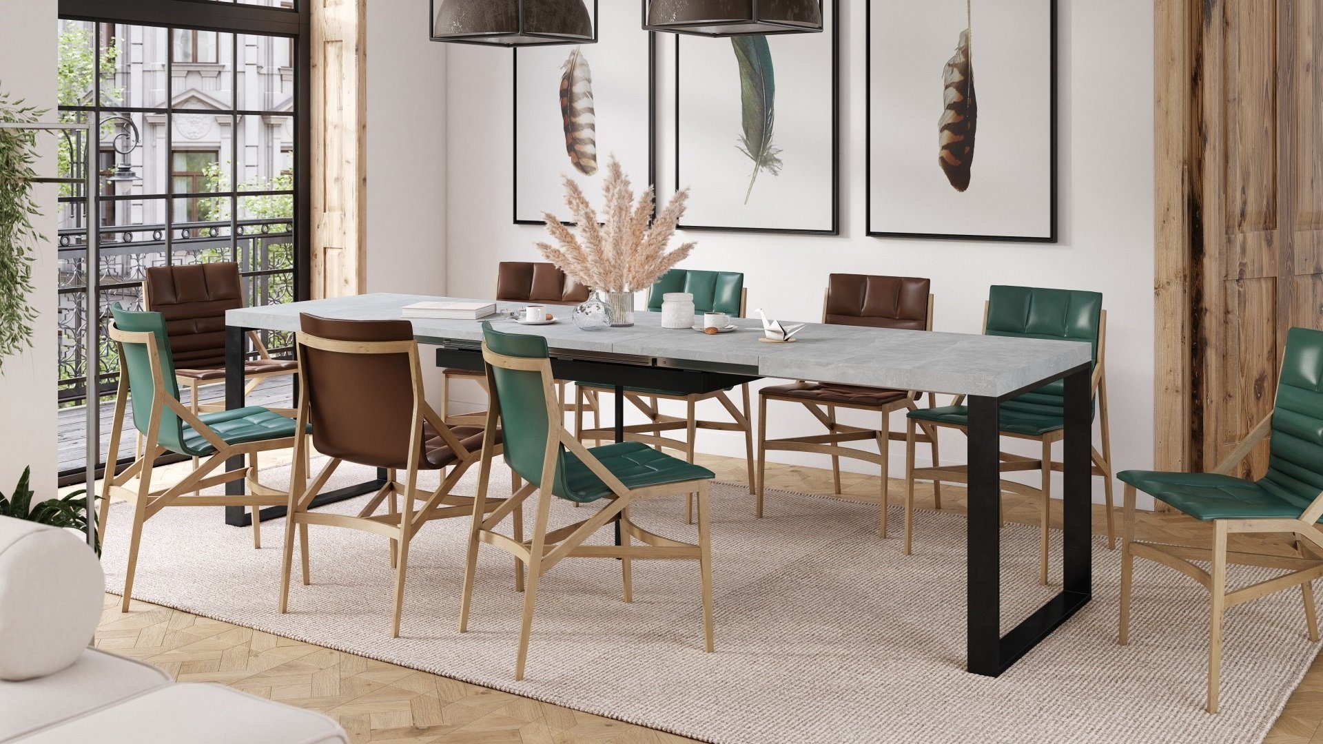 Mazzoni Esstisch Design Esstisch Avari Tisch ausziehbar 140 bis 290 cm Beton - Schwarz matt