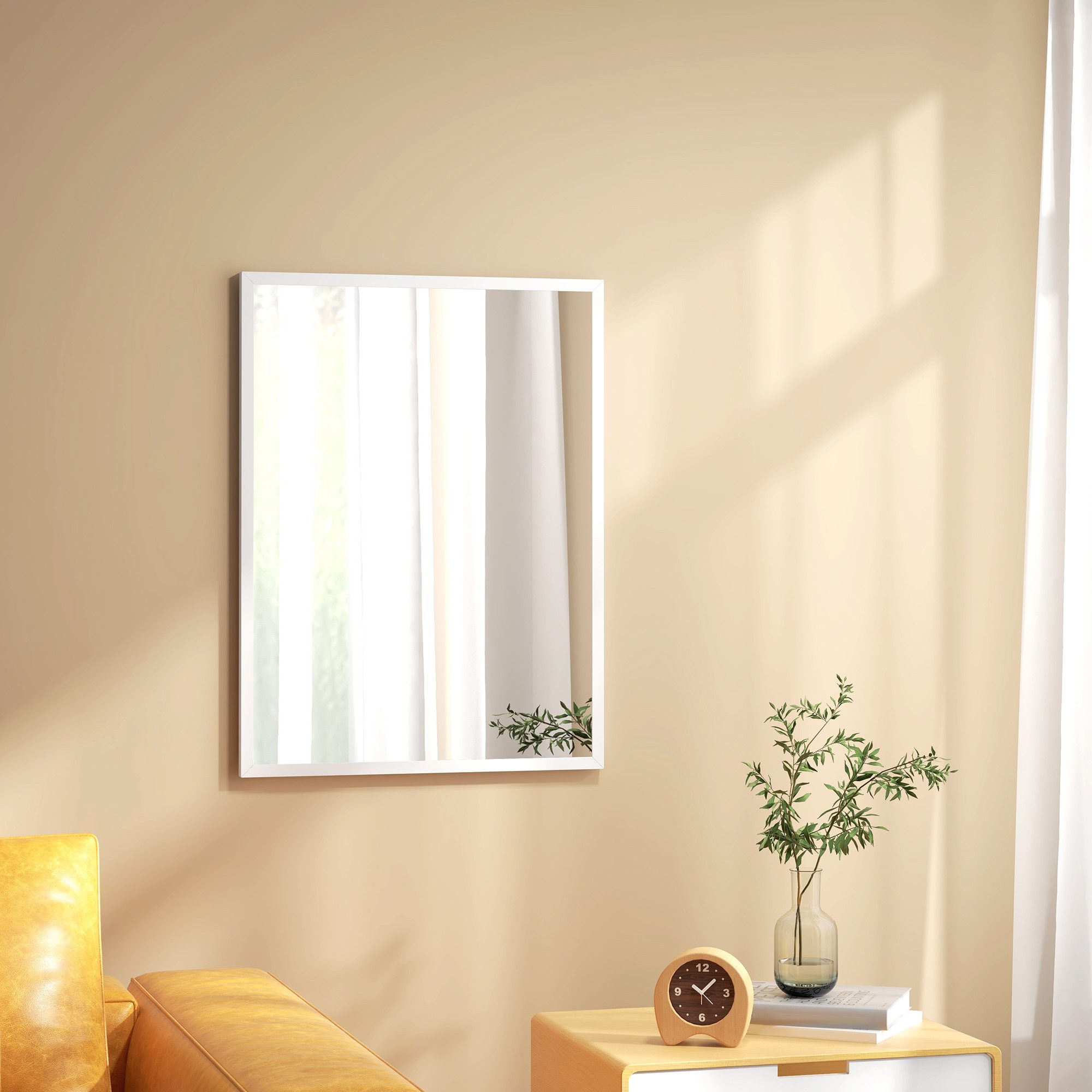 HOMCOM Wandspiegel Rechteckig Spiegel Dekorativ 60 x 80 cm (Badezimmerspiegel, 1-St., Dekorativer Hängespiegel), für Schlafzimmer Badezimmer Wohnzimmer Flur Weiß