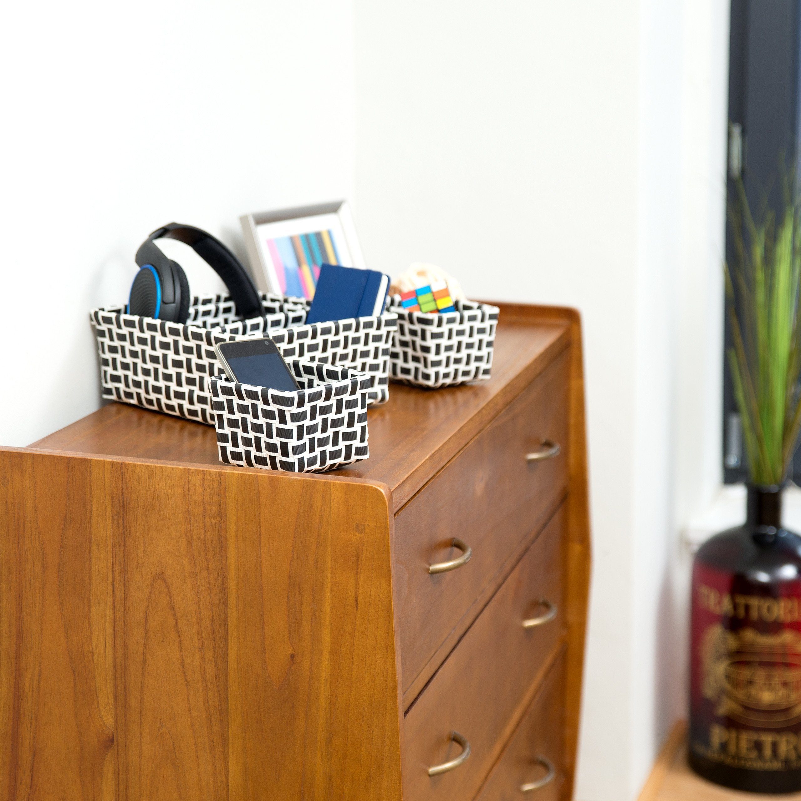 relaxdays Aufbewahrungskorb 4er Set geflochte, Weiß-Schwarz günstig online kaufen