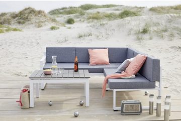 Outdoor Gartenlounge-Set DAPHNE, Aluminium, Grau, Weiß, mit Liegefunktion, (3-tlg), inkl. Sitz- und Rückenkissen, B 210 x H 66 x T 198 cm