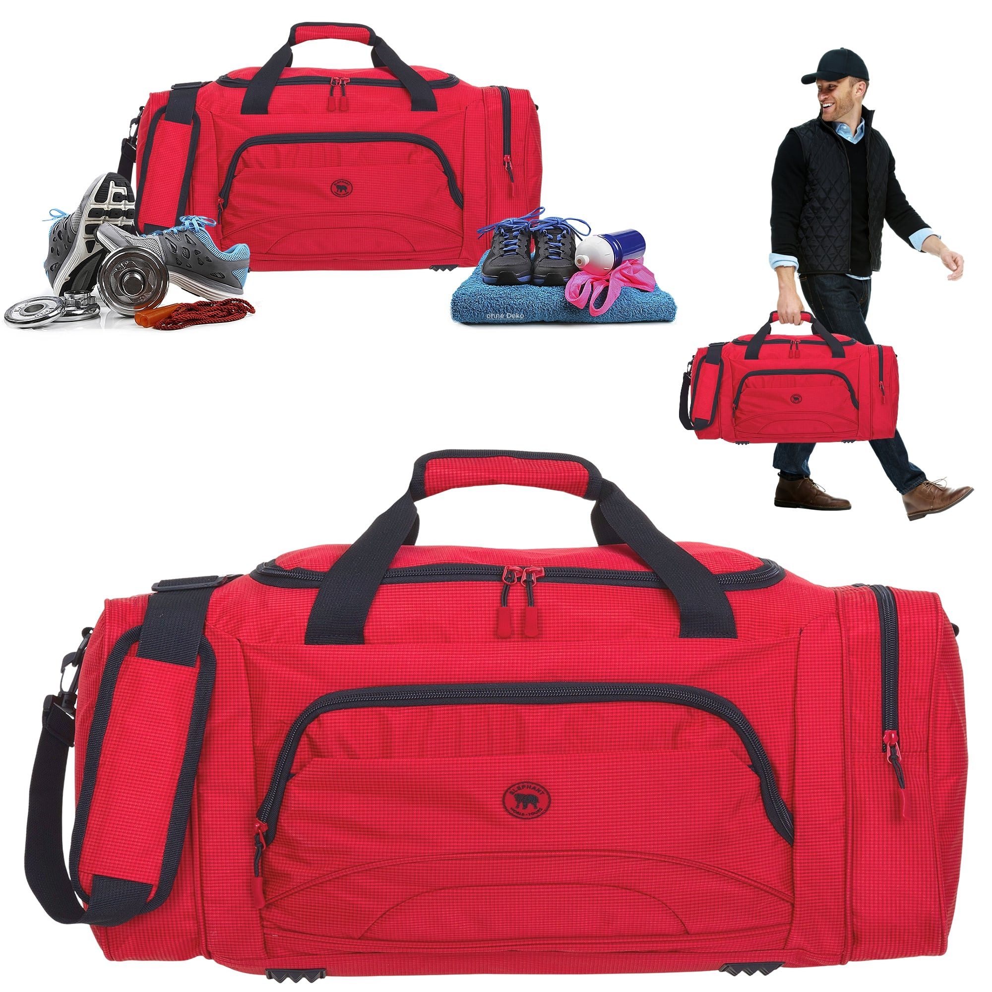 ELEPHANT Sporttasche Reisetasche Saunatasche Damen Herren groß 62 cm XL, Color Sport Reise Sauna Tasche Fitness Gym + Flasche