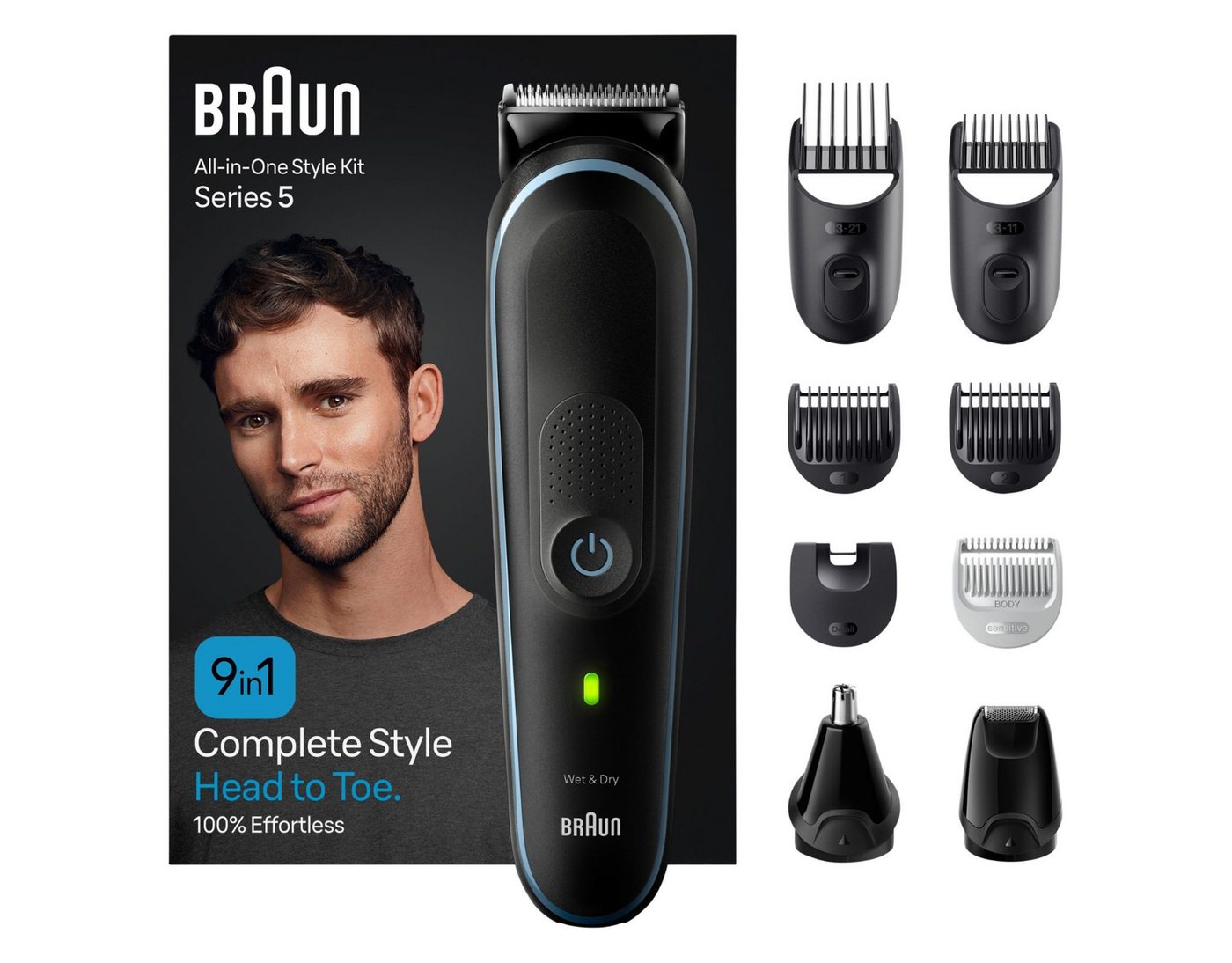Braun Haarschneider 3,6 V Haar-/Barttrimmer Haarschneider Multigroom Kit 9-in-1 MGK5411, Set, für Trocken- und Nassrasur