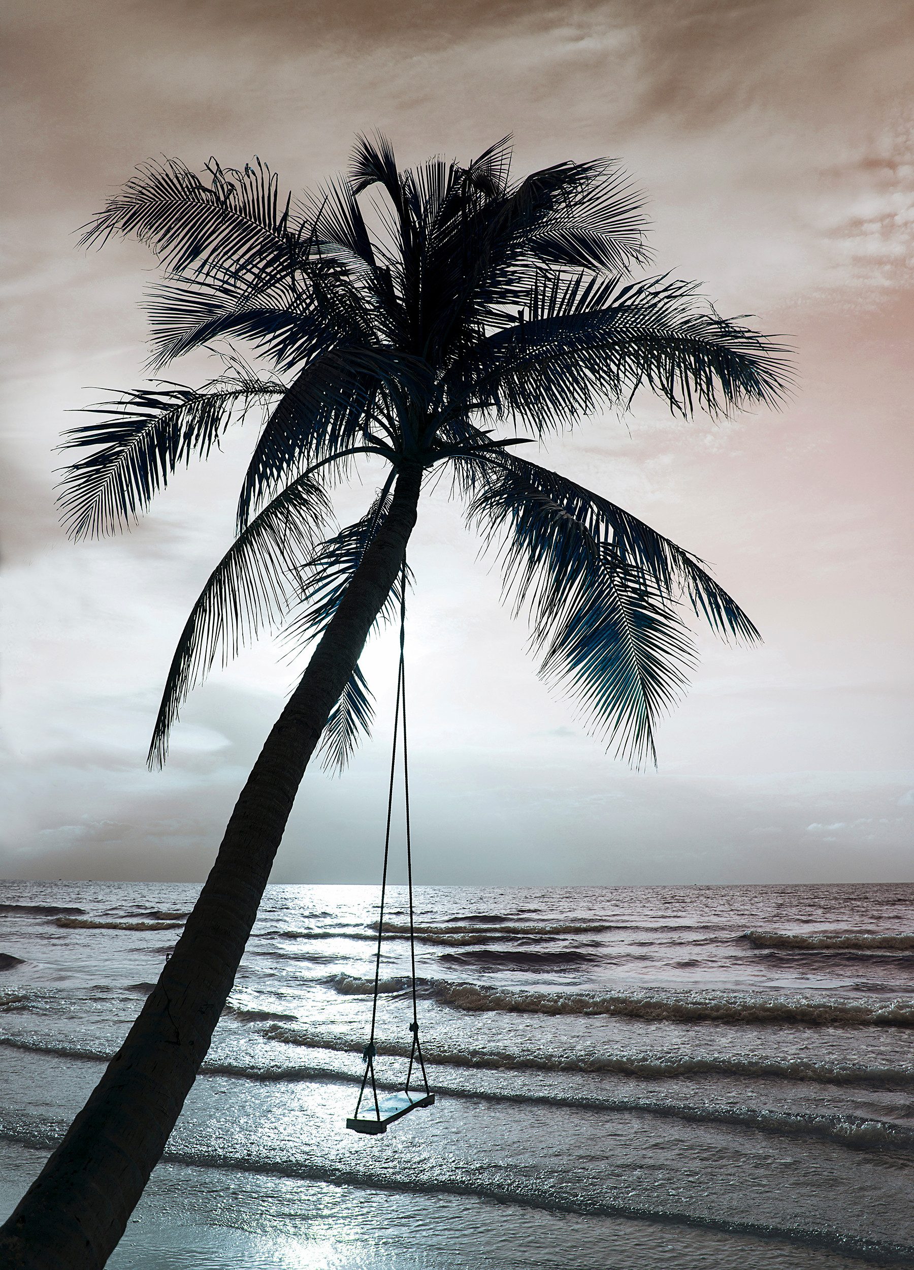 queence Fototapete Schaukel am Strand, glatt, Meer, bedruckt, realistisch, Motiv, (2 St), Wandpaneele, selbstklebend, Tapete, Sticker, Wanddeko, XXL-Fotomotiv