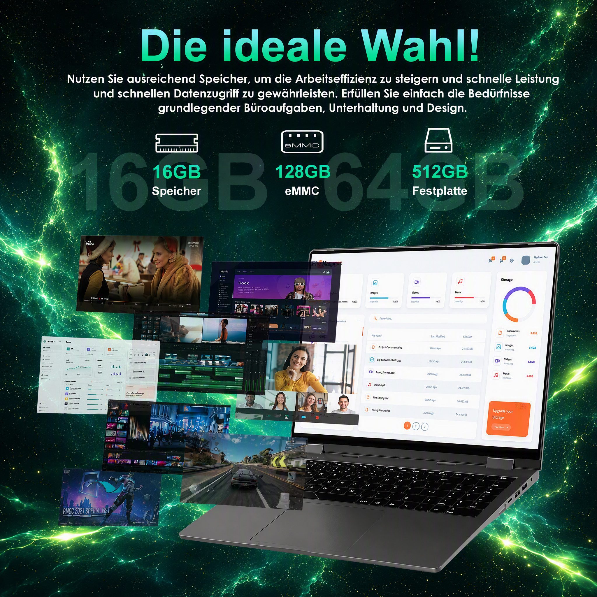 MENGHU 2-in-1 Convertible Laptop 16 Zoll Touch-Screen 16GB RAM 640GB SSD Notebook (Intel Celeron N5095, Intel UHD Graphics, 16 GB, 640 GB SSD, 4-core CPU)