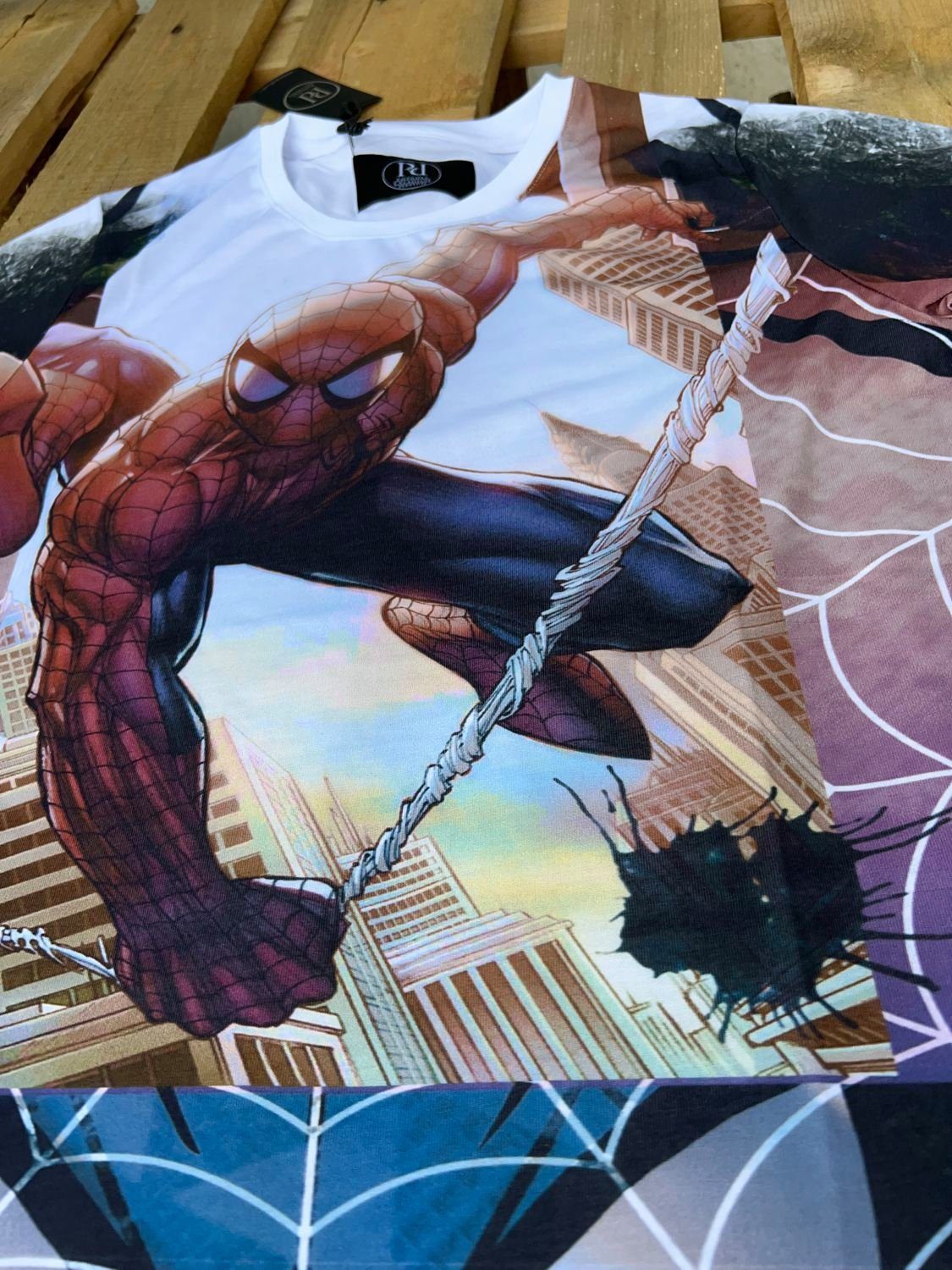 Spiderman Print-Shirt SPIDERMAN T-Shirt weiß Erwachsene + Jugendliche Slimfit S M L XL XXL