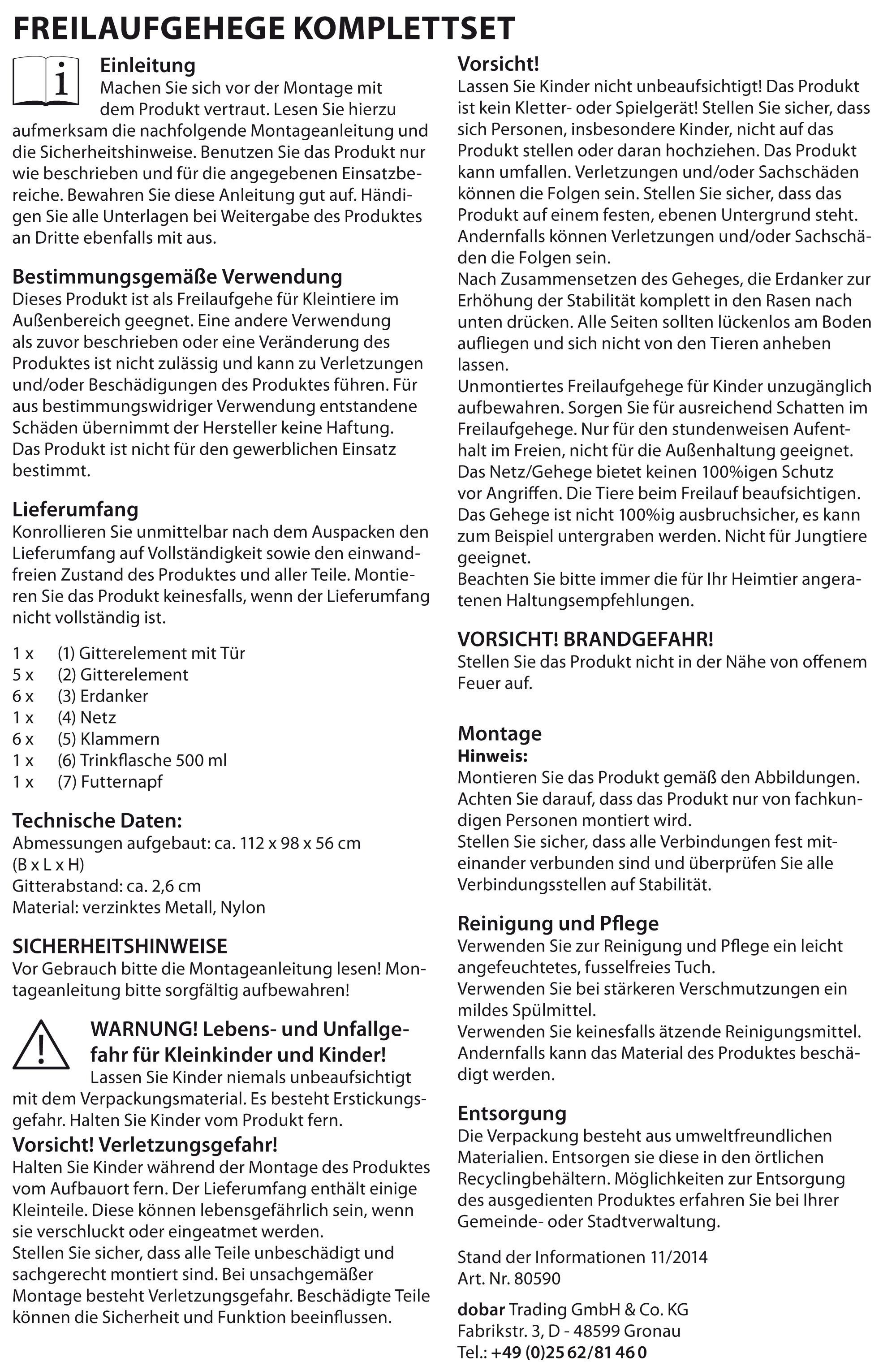 dobar Kleintierstall Kaninchengehege mit Netz und Trinkflasche