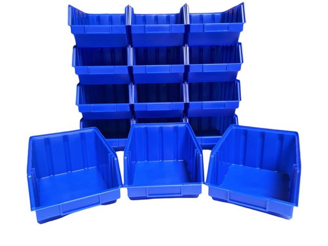 HMH Stapelbox “15 Stapelboxen Größe 4 für Werkstatt Garage Keller Sichtlagerboxen 340x222x157mm Lagerboxen blau Sichtlagerkästen zur Kleinteile Aufbewahrung”
