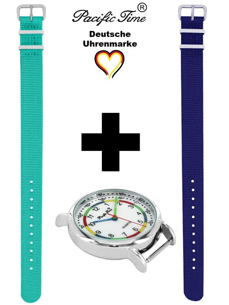 Pacific Time Quarzuhr Set First - und Mix Design Gratis blau Match türkis und Wechselarmband, Versand Armbanduhr Kinder Lernuhr