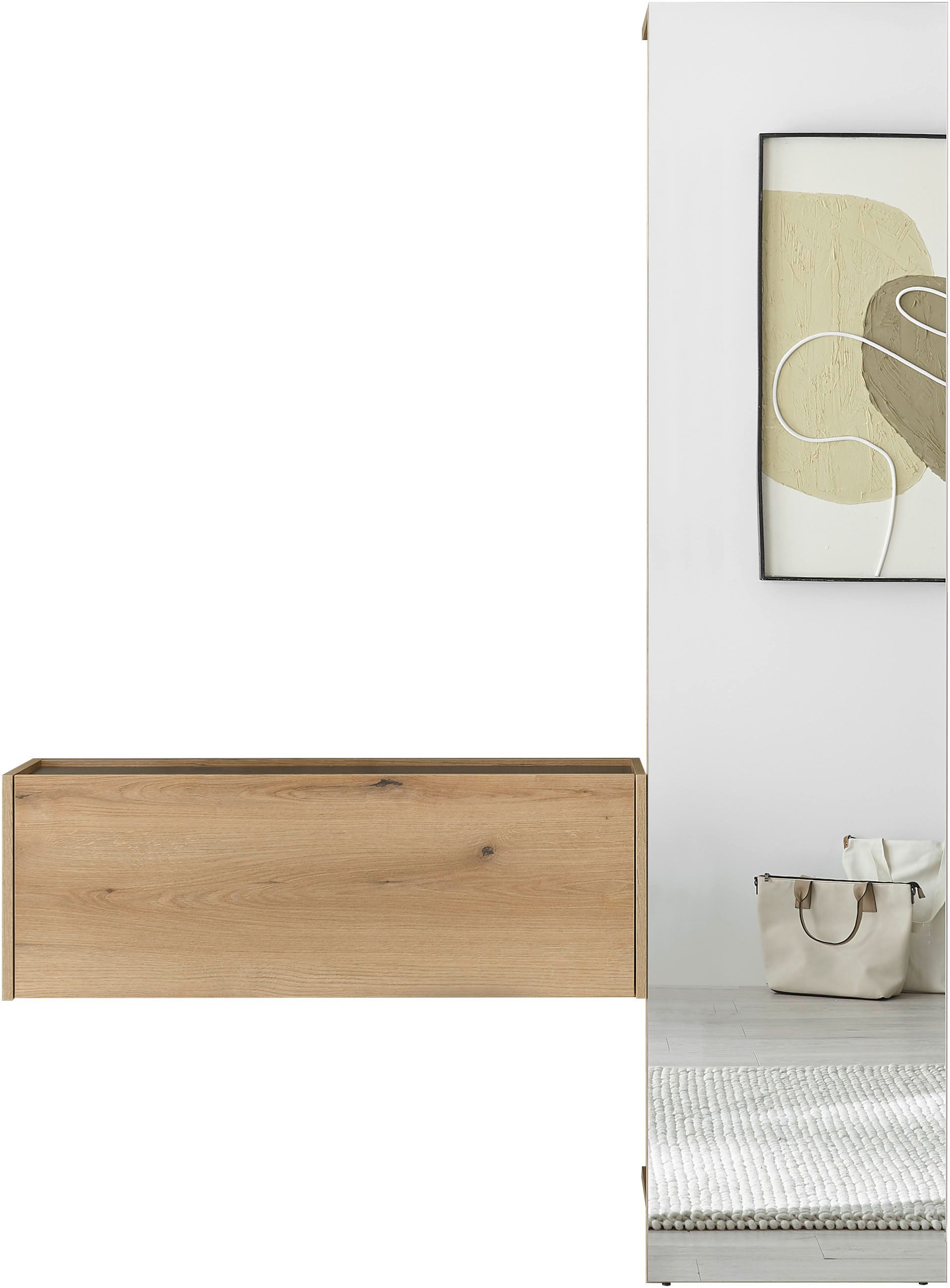 Home affaire Garderoben-Set GIRON/CiTY, moderne Garderobe, Komplettset mit viel Stauraum, (Komplett-Set, 2-St), enthält Hängeschrank & Garderobenelement mit Spiegel, 150 cm breit