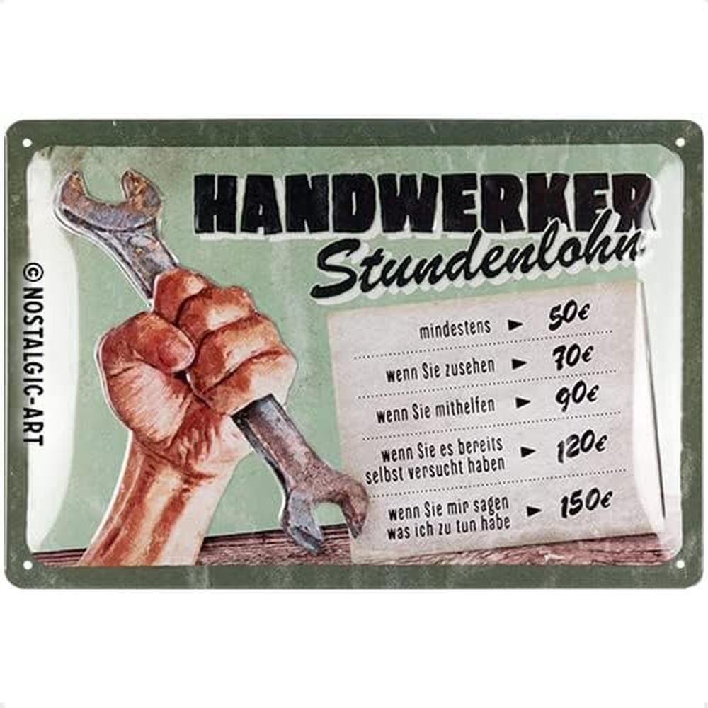 Nostalgic-Art Metallschild Nostalgic-Art - Blechschild 20 x 30cm - Handwerker Stundenlohn
