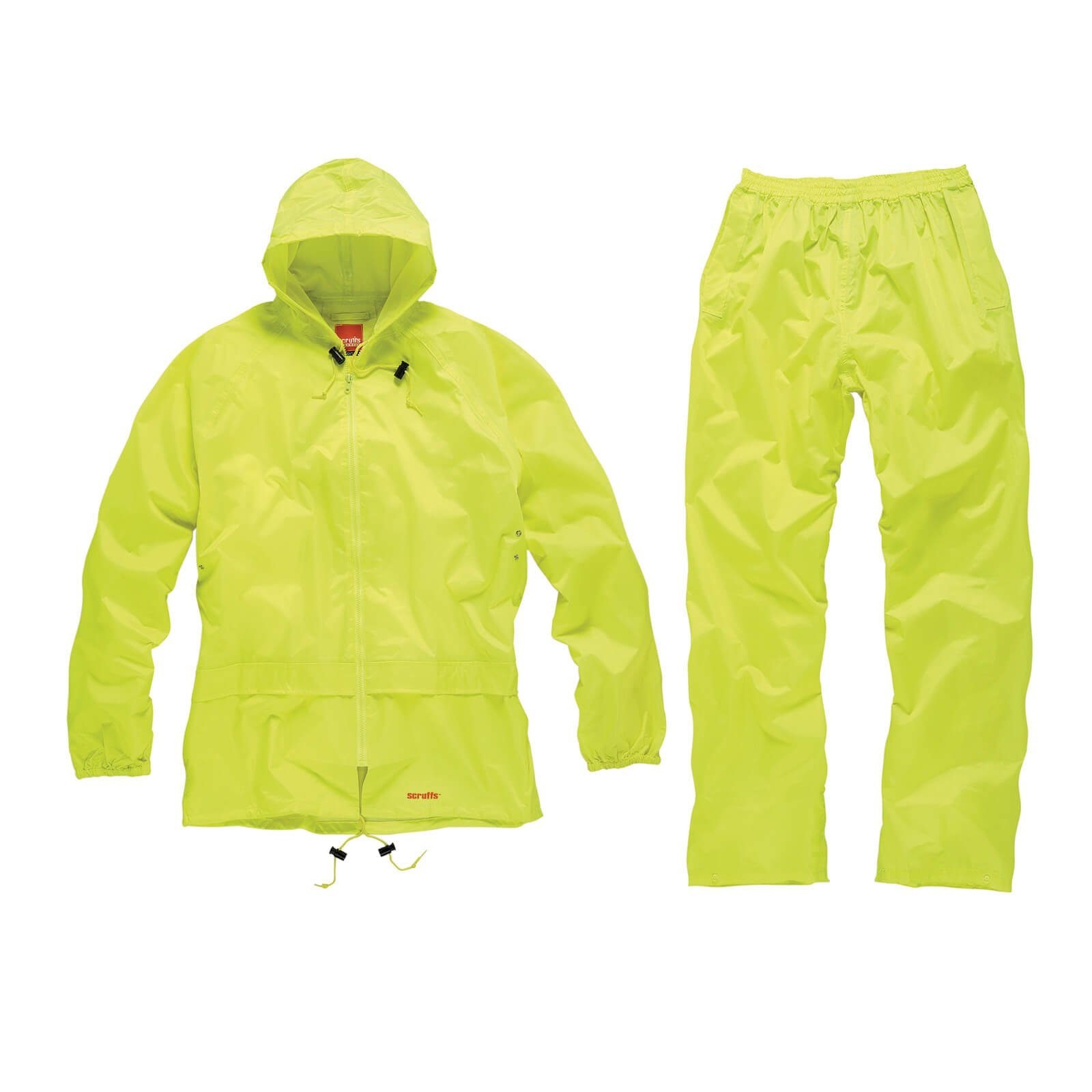 Scruffs Arbeitsjacke Regenanzug neon gelb, Regenjacke Regenhose Set Größe XL
