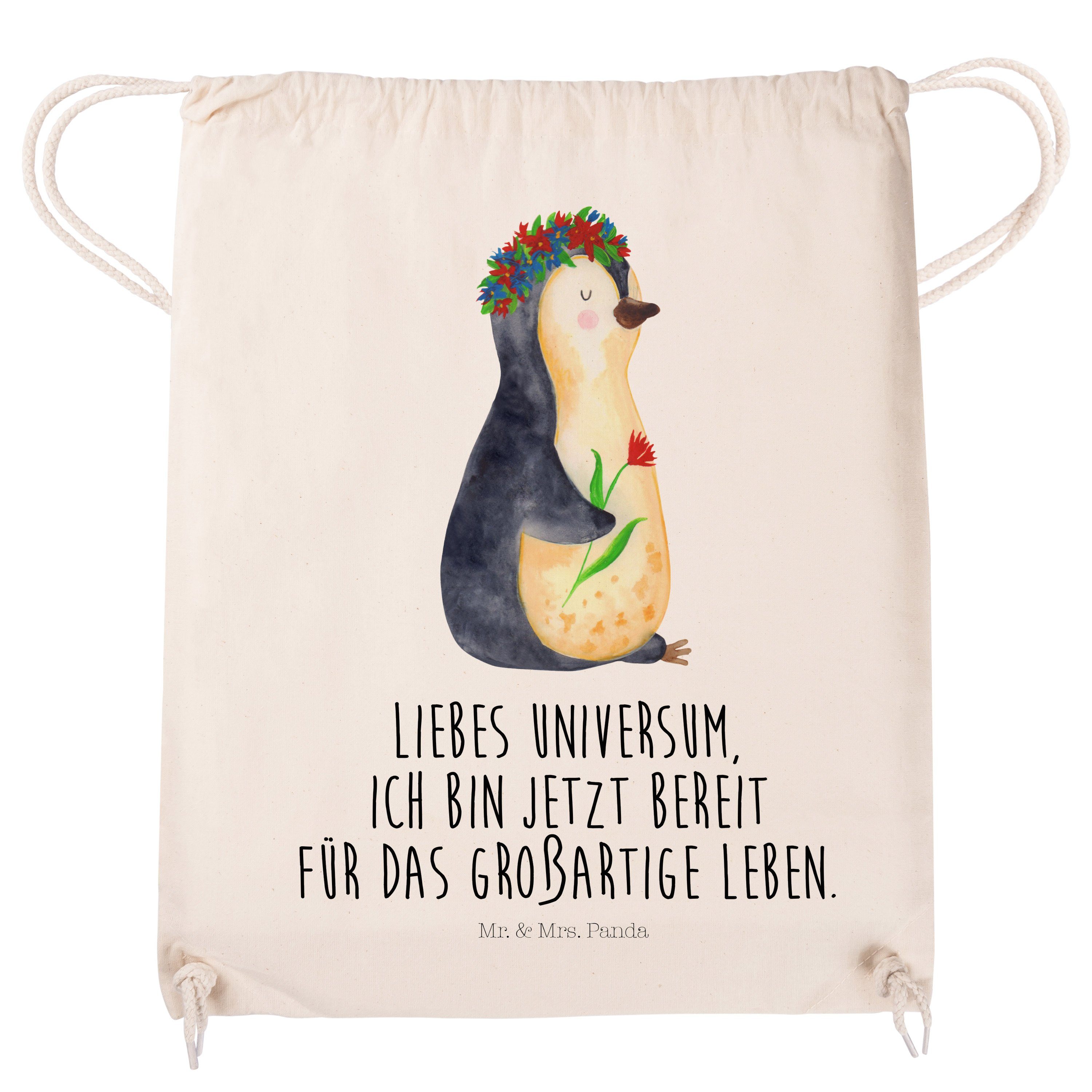 & Mr. Sporttasche Panda Pinguin Blumenkranz Transparent Geschenk, (1-tlg) Mrs. - Turnbeutel, Sporttasche -