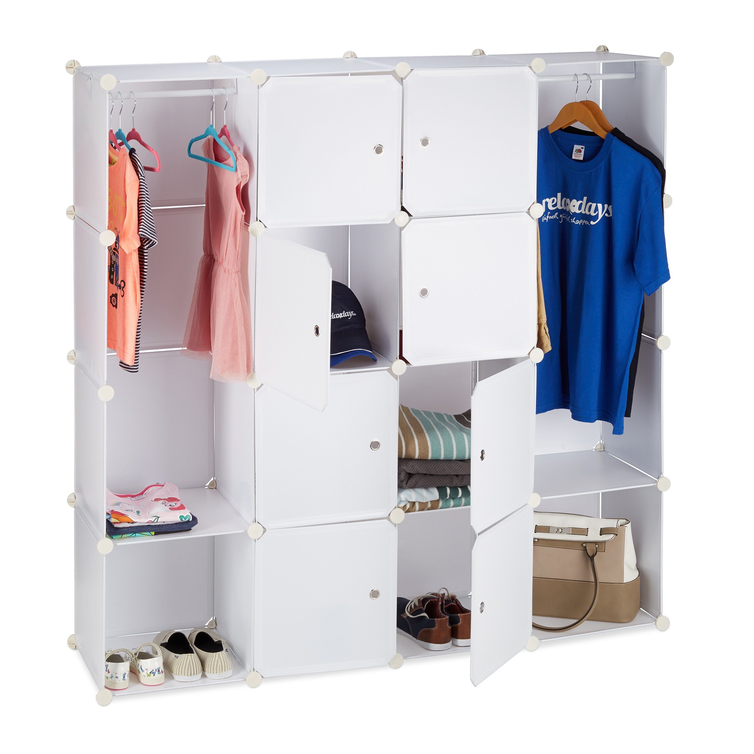 12 Weiß weiß relaxdays Kleiderschrank Fächer Stecksystem | Kleiderschrank Weiß