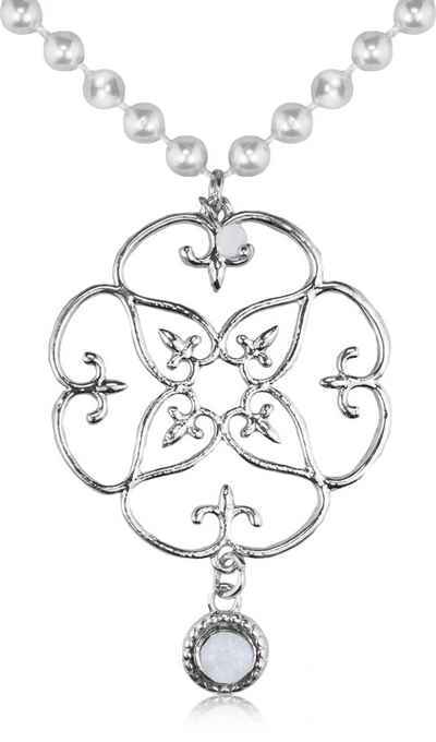 Trachtenland Kette mit Anhänger Lange Perlenkette mit silbernem Ornament