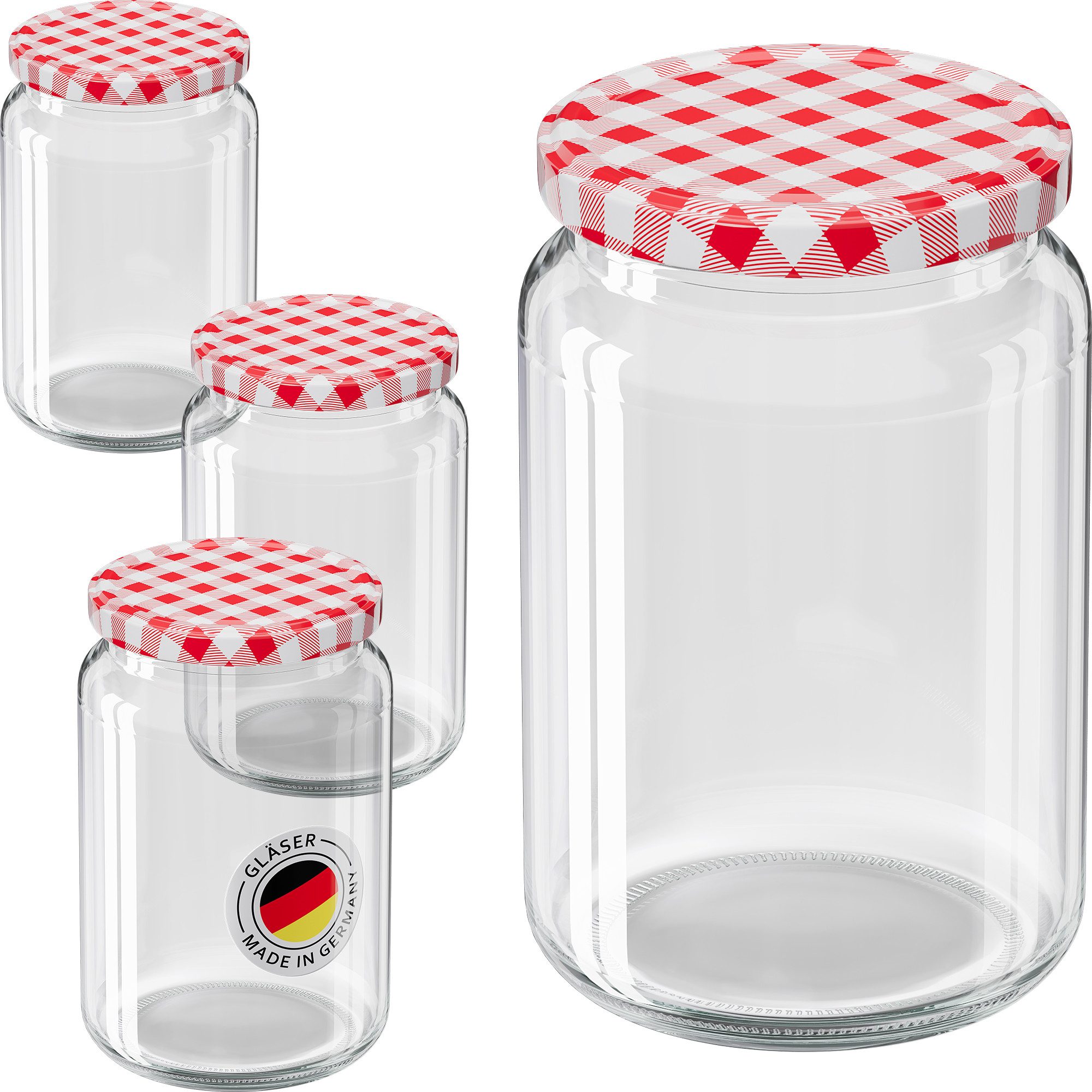 Wellgro Vorratsglas Einmachgläser mit Schraubdeckel TO 82, rot kariert, (6-tlg)